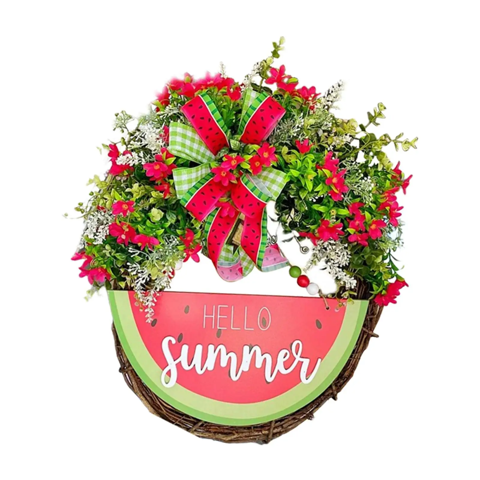 Summer Watermelon Hanging Sign Watermelon Wreath for Front Door Entryway Outdoor