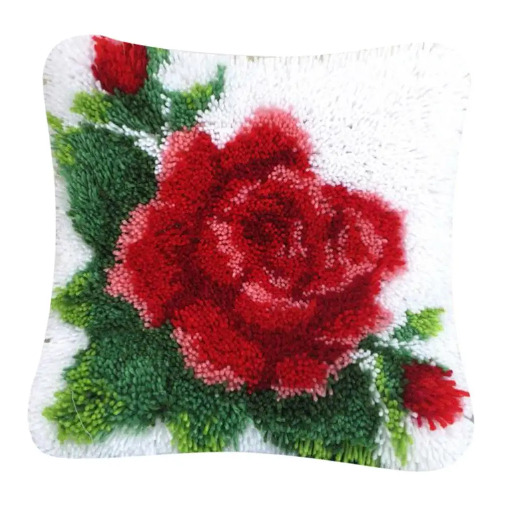 DIY Crochet Yarn Kits,Needlework Latch  Unfinished Crocheting Rug Yarn Cushion Embroidery Carpet Set (Flower,15.7``X15.7``)