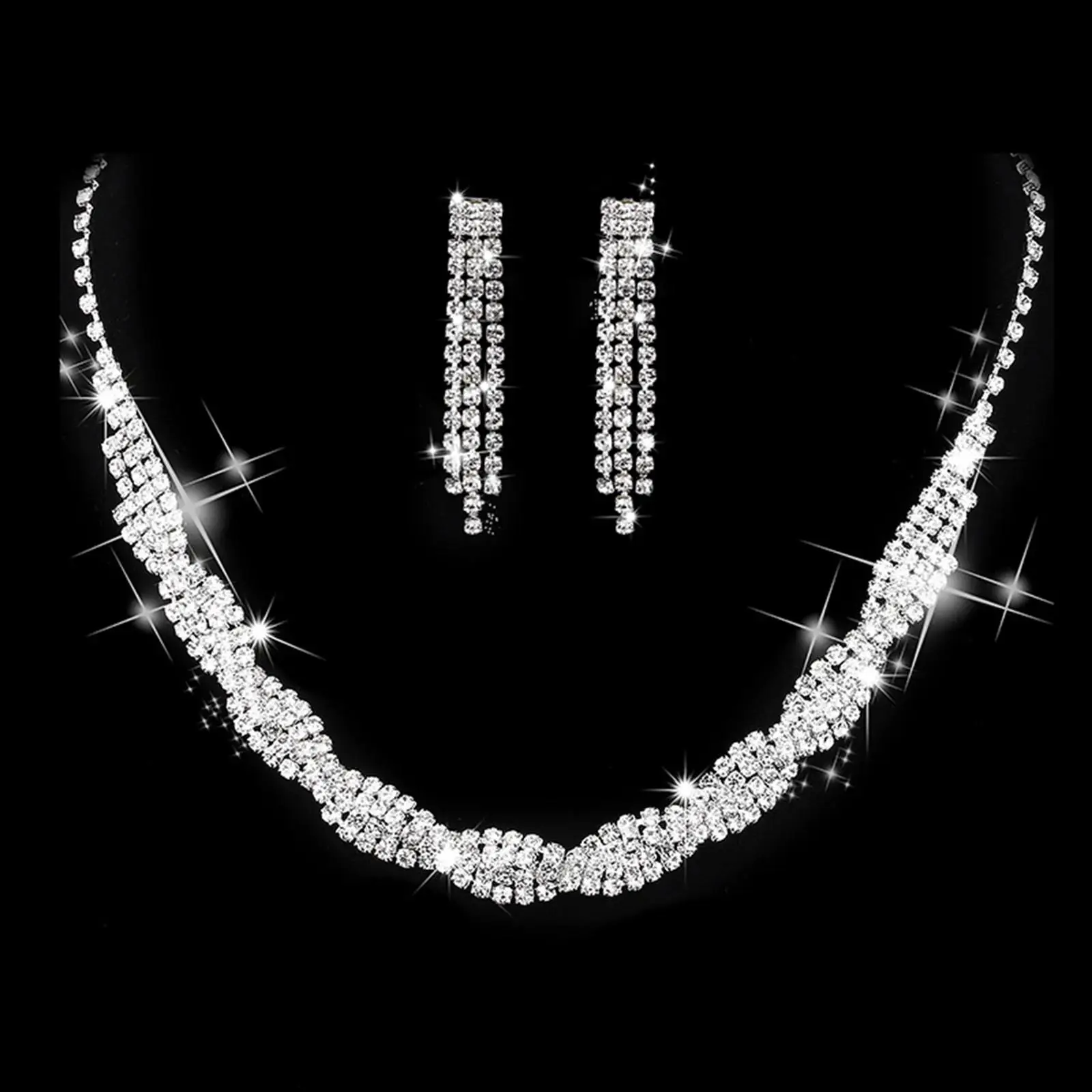 Wedding Jewelry Rhinestone Necklace Earrings for Dating Party Prom Costume