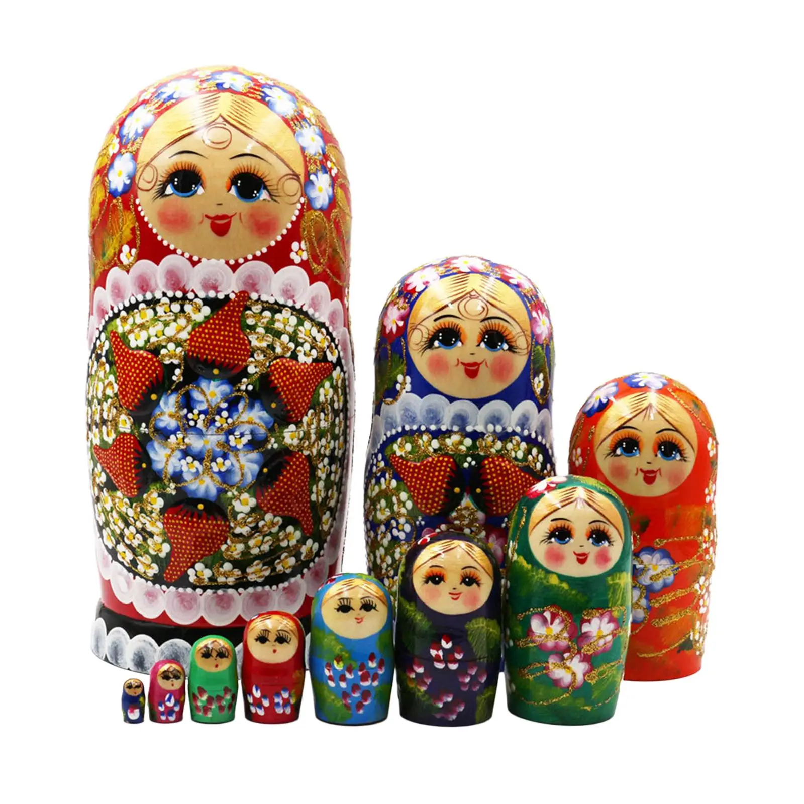10Pcs Wooden Russian Nesting Doll Wooden Matryoshka Dolls Crafts Beautiful Cute Wishing Gift Stacking Doll Set for Home Decor