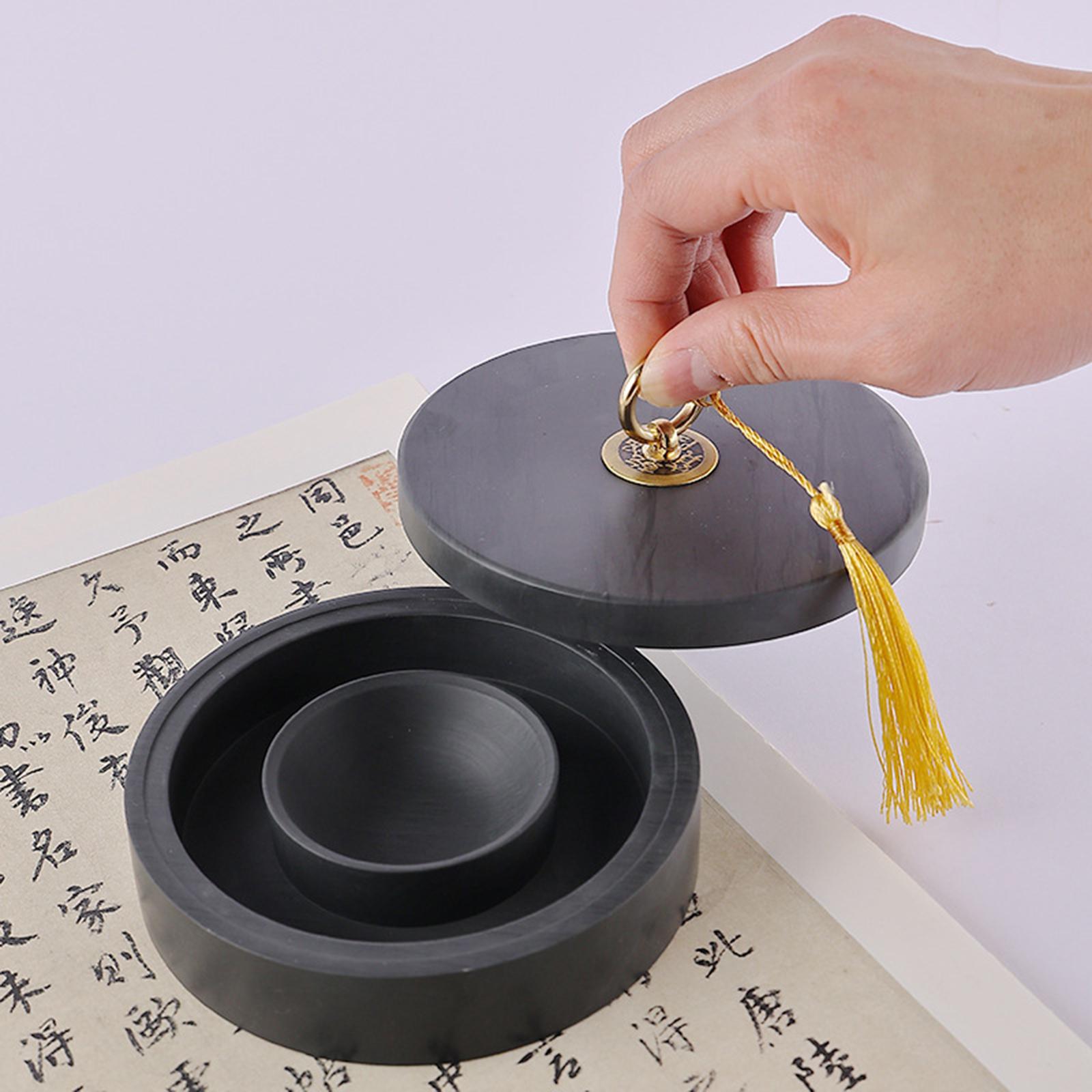 Calligraphy Inkstone with Lid Inkslab Storage Painting Tool Grinding Stone Plate Sumi Ink Stone for Chinese Adults Gifts Drawing