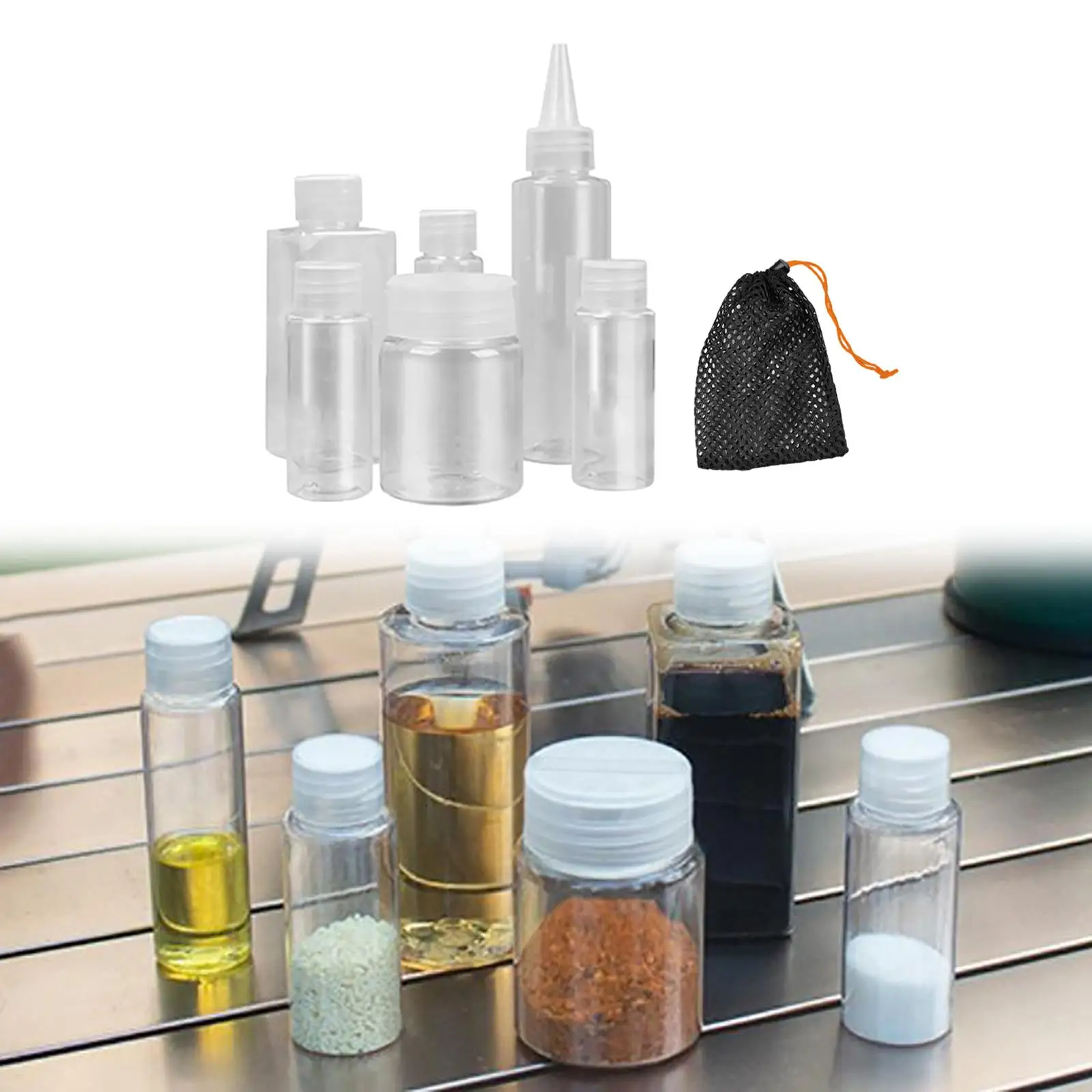 6Pcs Spice Jars Tool Organizer with Storage Bag Container Tableware Bottle Clear Sauce Condiment Set for Outdoor Camping  Cruet