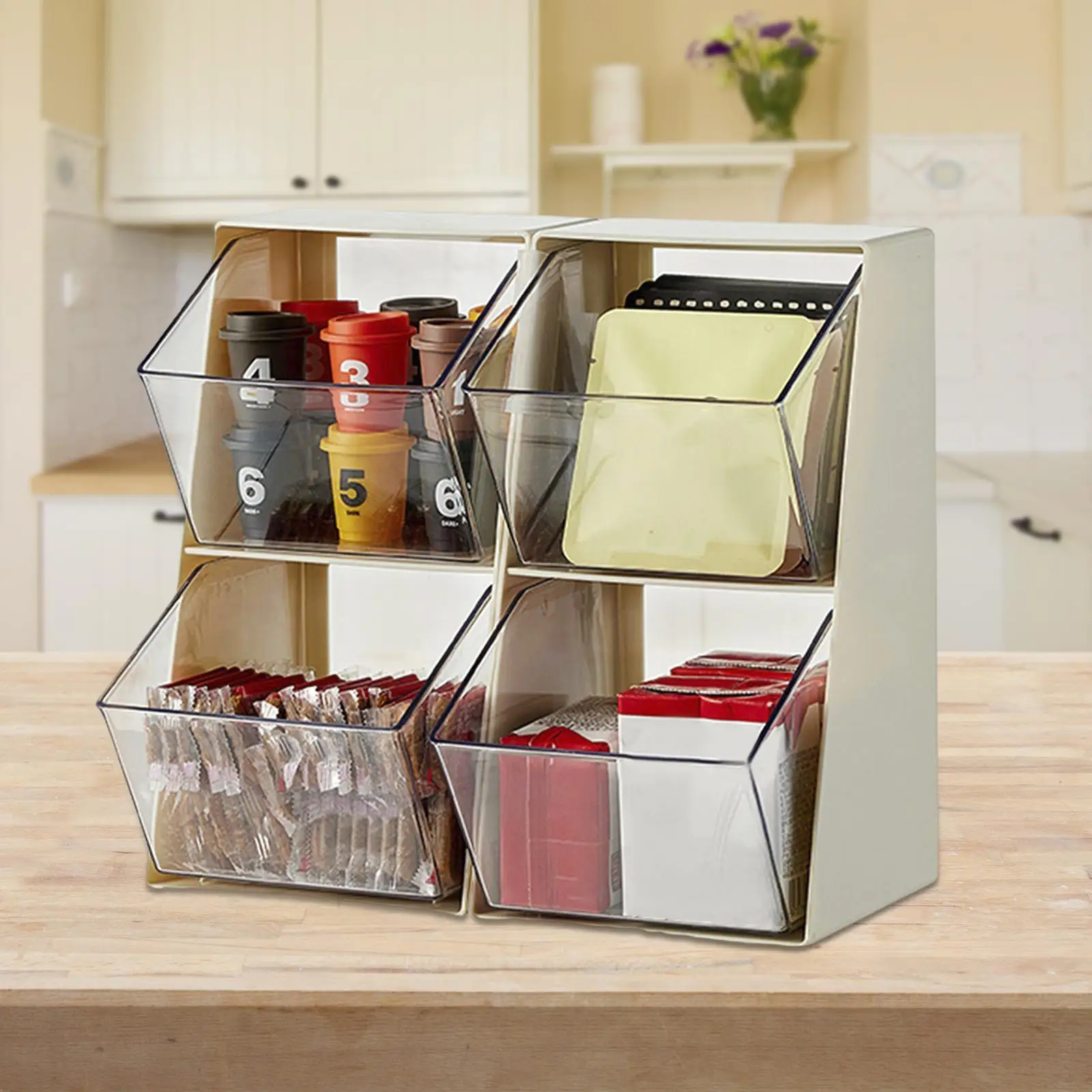Clear Tea Box Storage Divided Container Portable Tea Holder Rack Large Capacity for Condiments Coffee Creamers Closets Bathroom