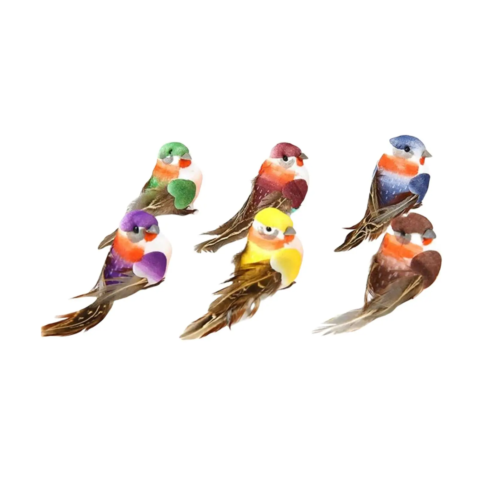 6x Artificial Feather Bird Statue Garden Figurine Decorative Arts for Indoor