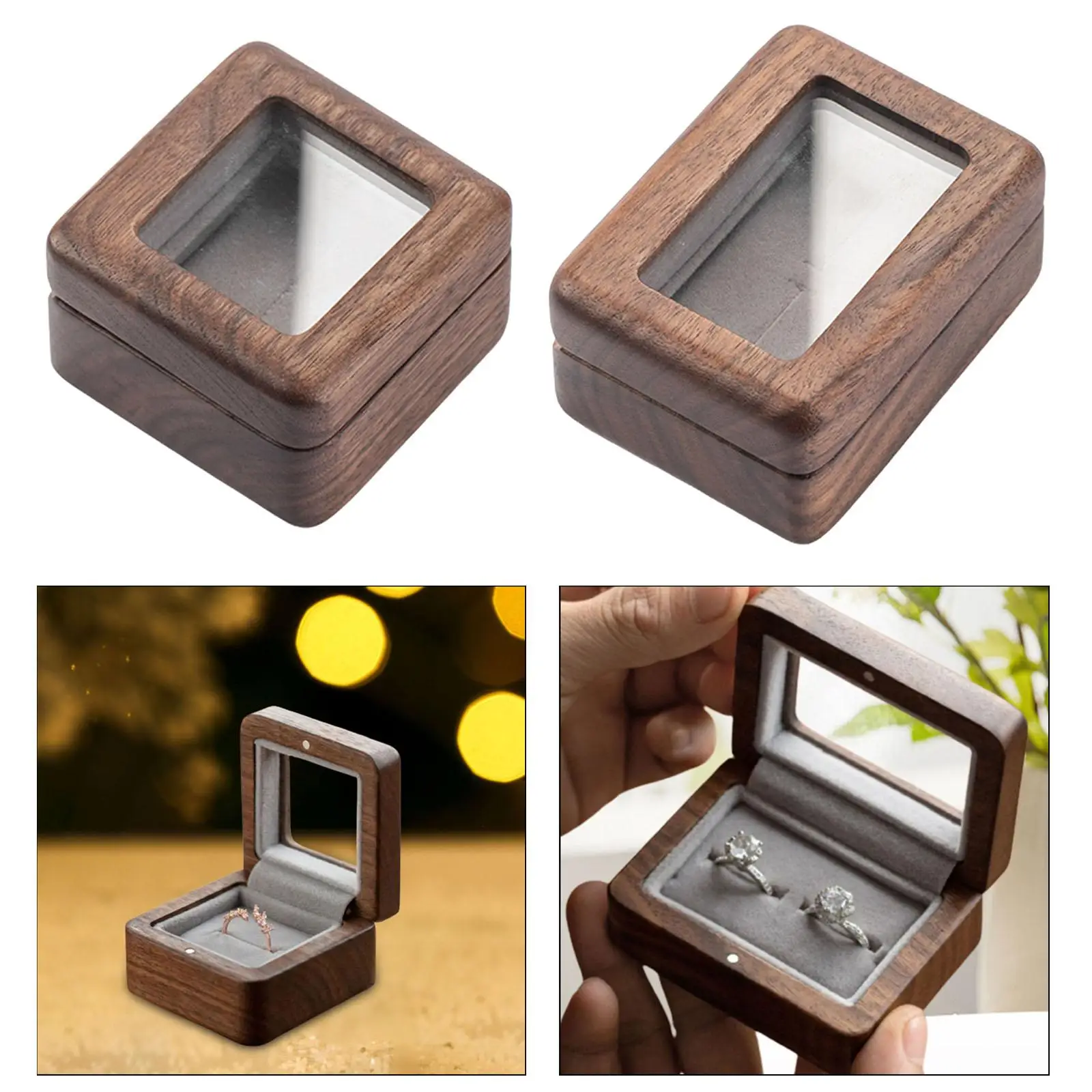 Wedding Ring Box Bridal Wooden Ring Storage Case Portable Jewelry Storage Box for Brithday Ceremony Wedding Gift Box