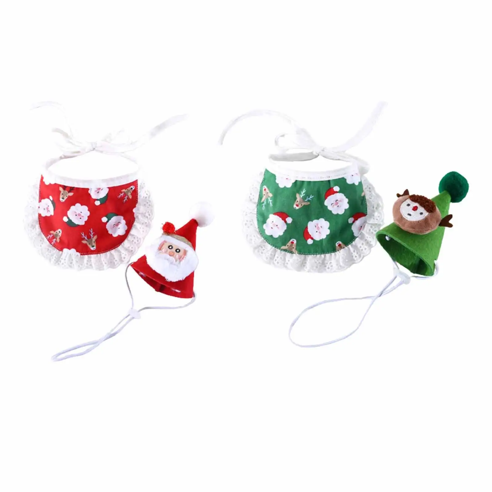 Xmas Cats Dogs Hat and Bib Set Holiday Cute Decor Neck Accessories Headdress