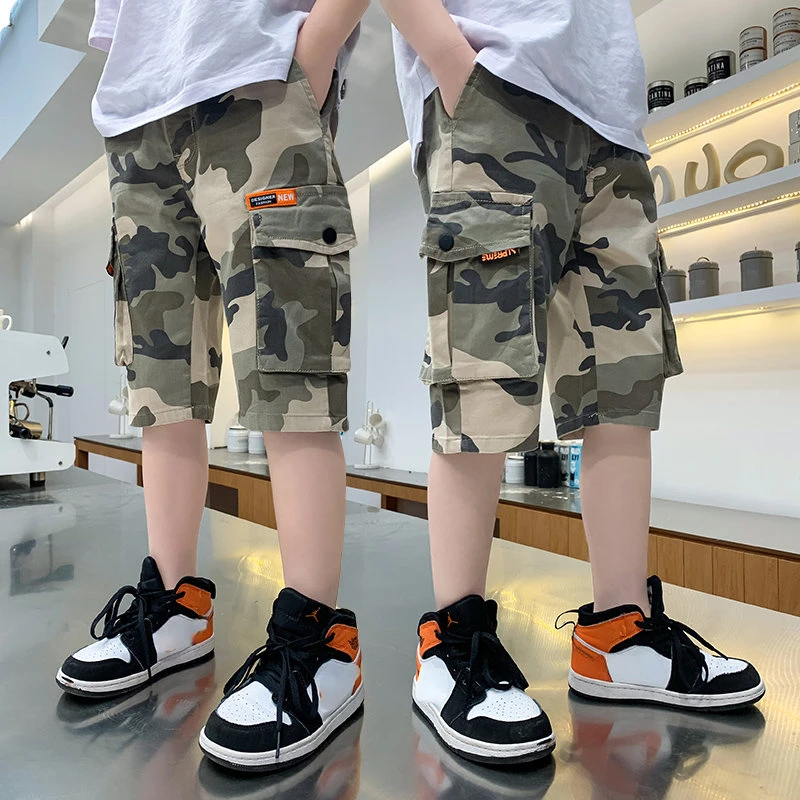 boys stylish army print relaxed fit cotton cargo pants