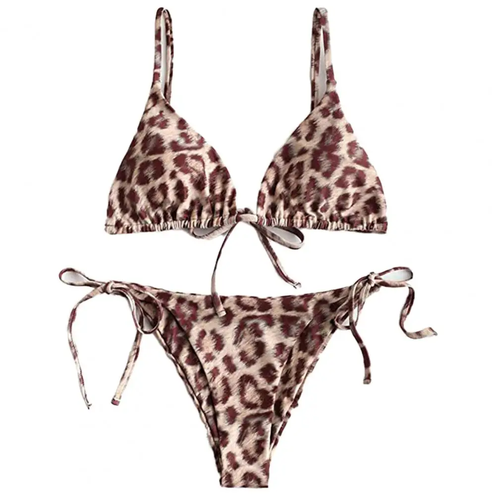 1 Set Women Bikini Padded Two-piece Dual Side Leopard Print Bathing Suit for Water Sports