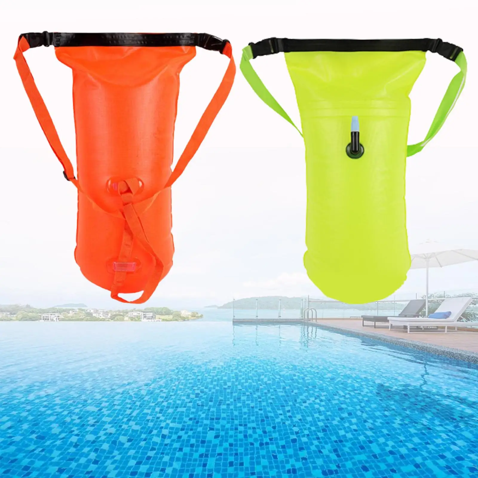 Inflatable Swim Buoy Safety Float Waterproof Air Dry Bag for Hiking Kayaking