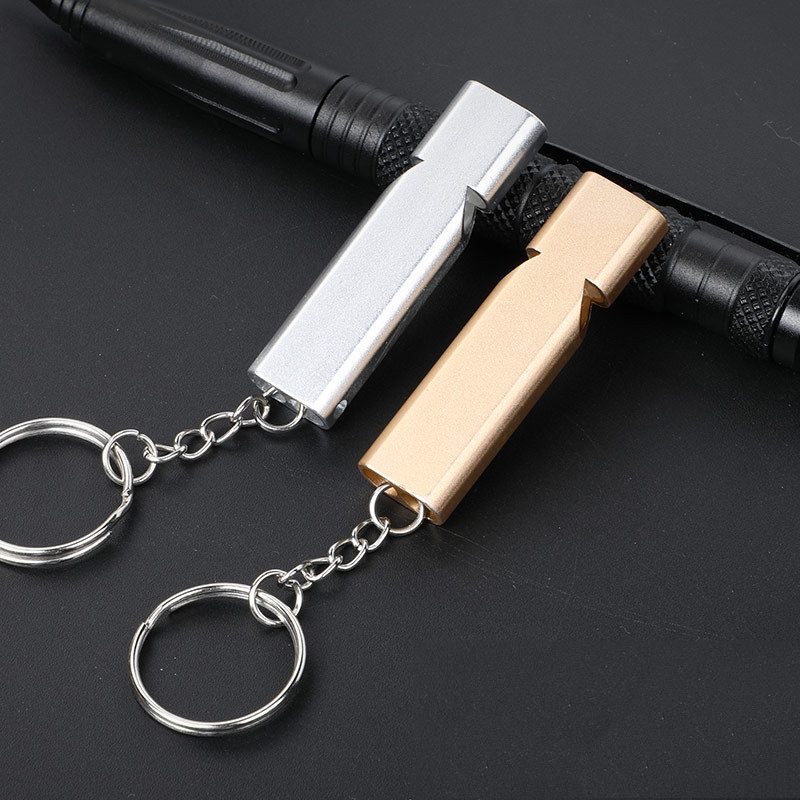 Outdoor Survival Pfeife Aluminium Legierung Metall Doppel-loch Hochfrequenz Hochtöner Überleben Pfeife 150db Hohe Dezibel Rettungs Werkzeug – Detail 1