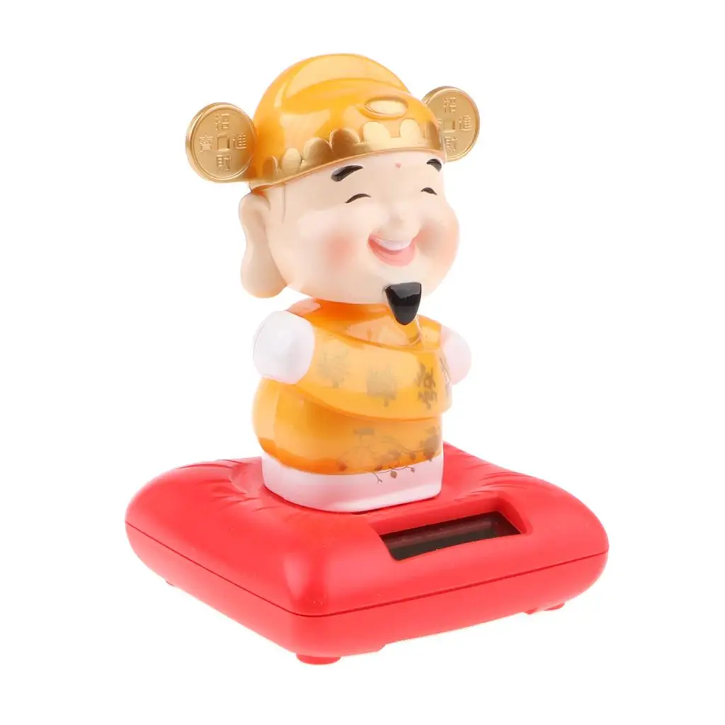 Solar Powered Nodding Head The God Of Fortune Wealth Figure Toy Home Decor