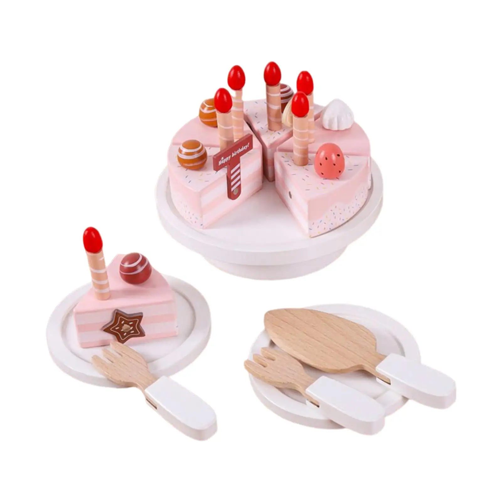 Simulation Wooden Birthday Cake Toys with Candles Role Play Toys Pretend Play Food Kitchen Toys for Toddlers Boys Birthday Gifts