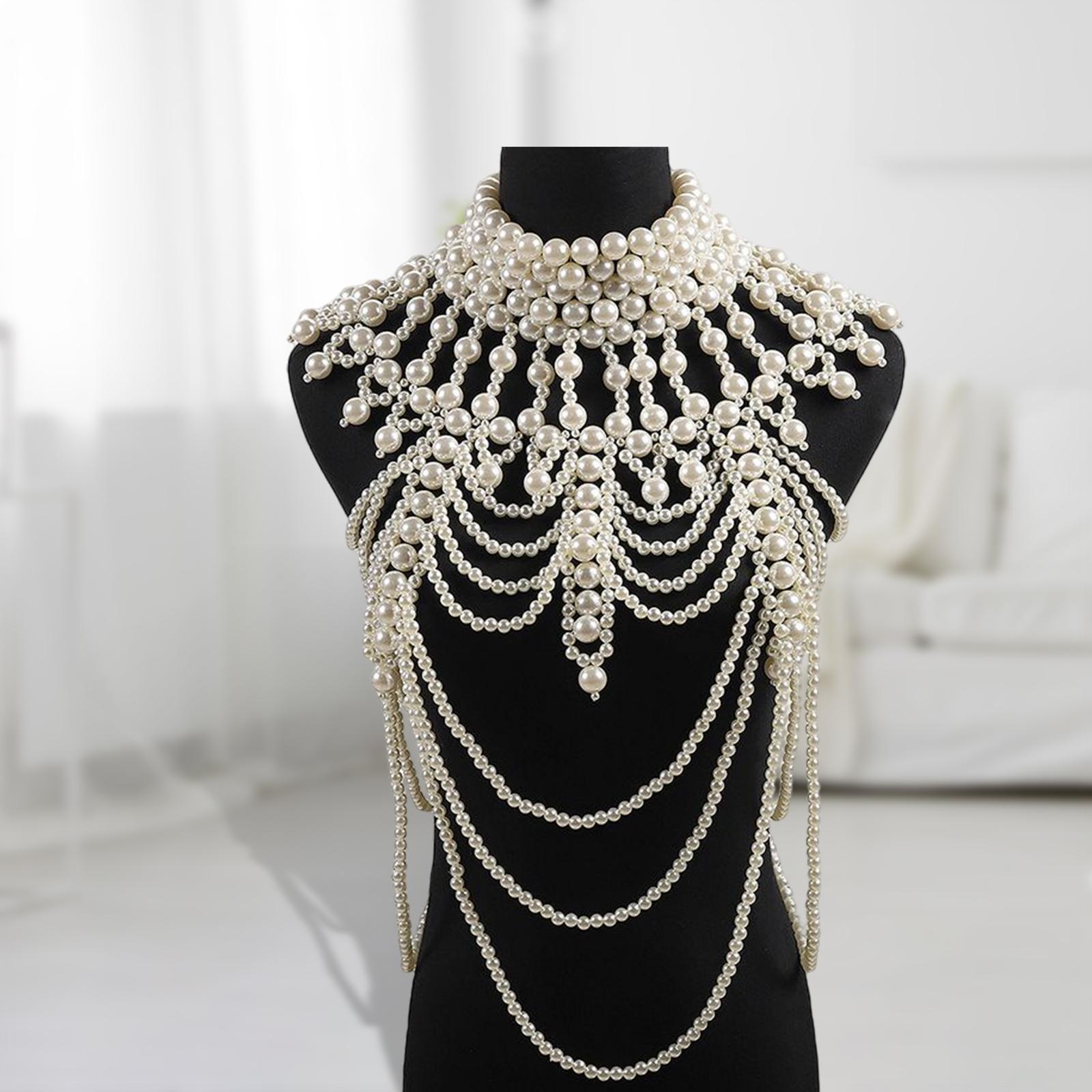 Pearl Body Chain Fashion Shoulder Necklace Bra Jewelry for Costume Party Dance Party Theme Party Gift