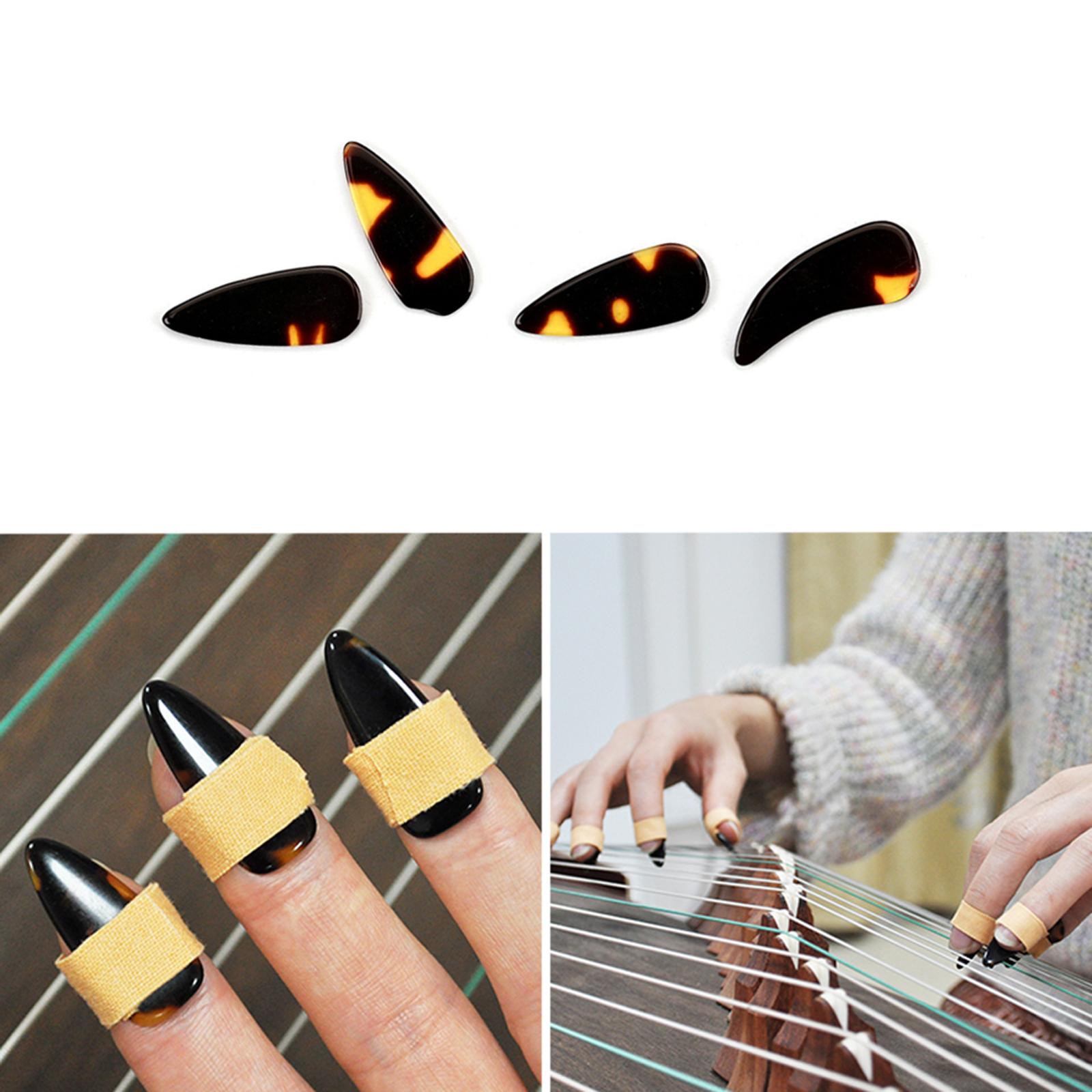 4Pcs Stringed Guitar Picks Lightweight Classical 1 Thumb+3 Finger Picks Brown Skin Proof Western Guzheng Fingerpicks for Bass
