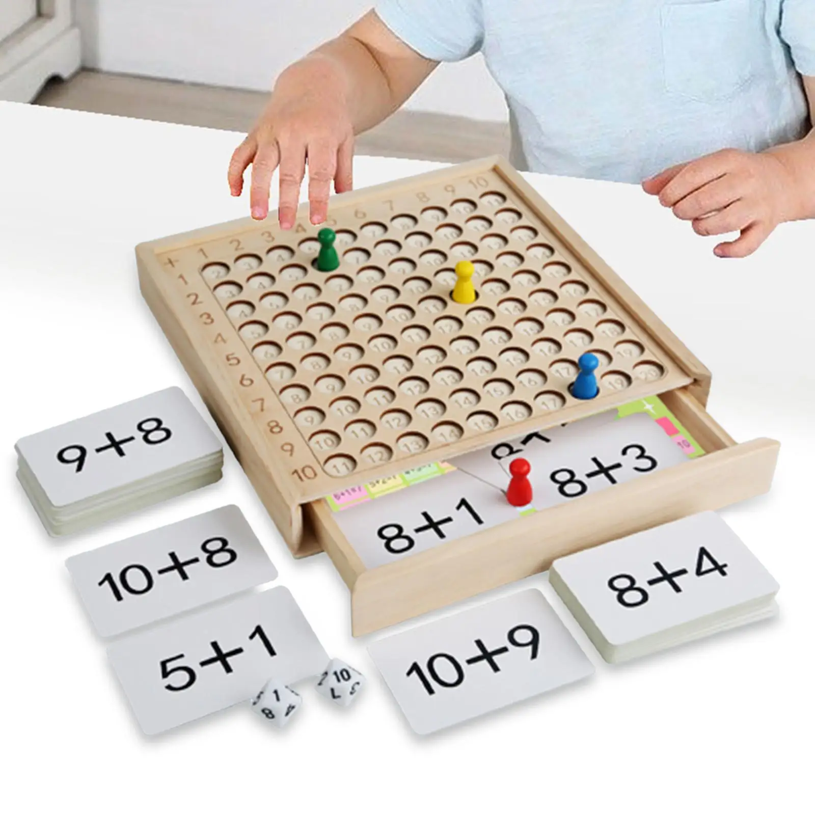 Educational Multiplication Board Game with Cards Counting Learning Toy Montessori Wooden Math Multiplication Board for Girls