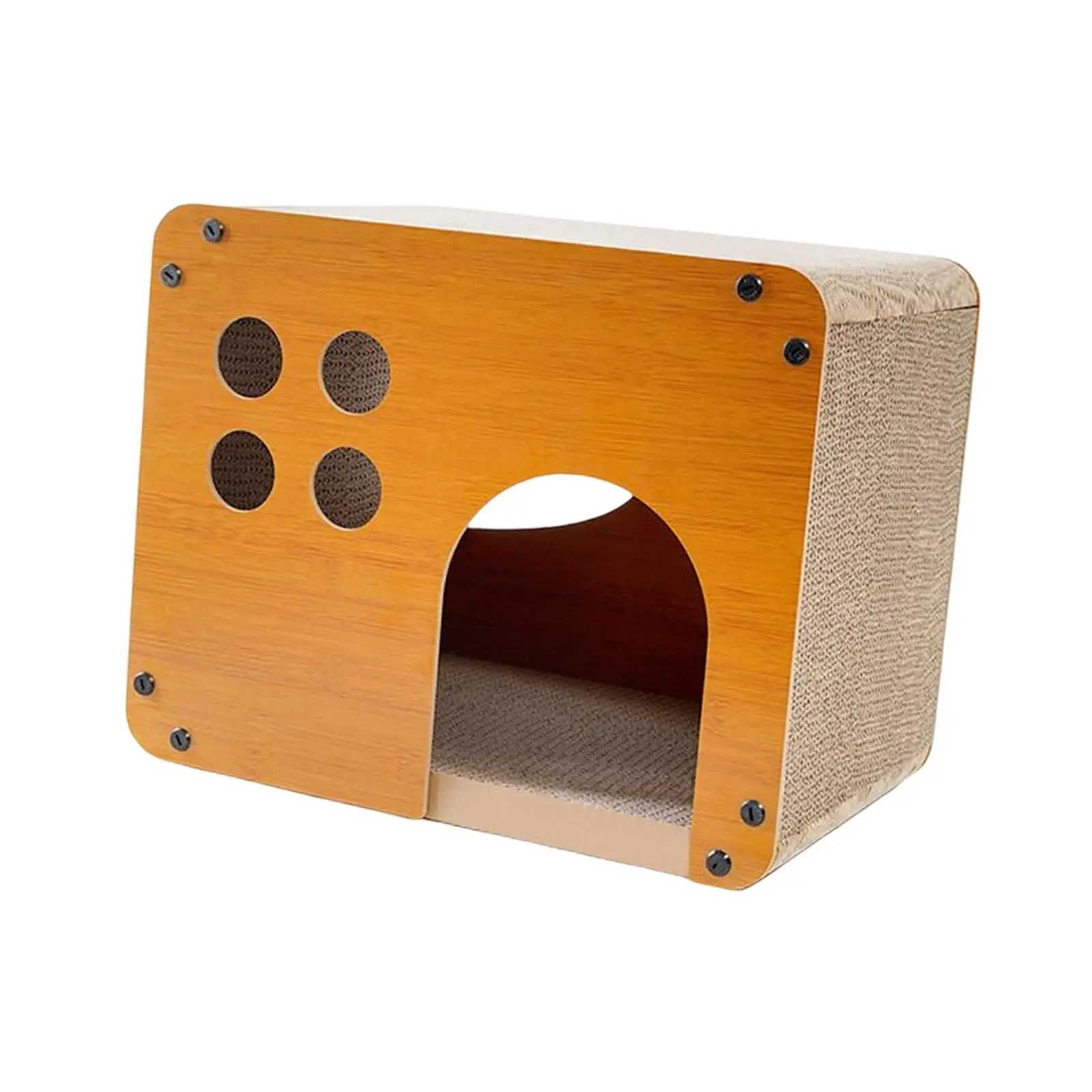 Pets Cave Corrugated Cardboard Breathable Compact Household Wooden Cat Dog House Sleeping Bed Kennel for Small Dogs Kitten Puppy