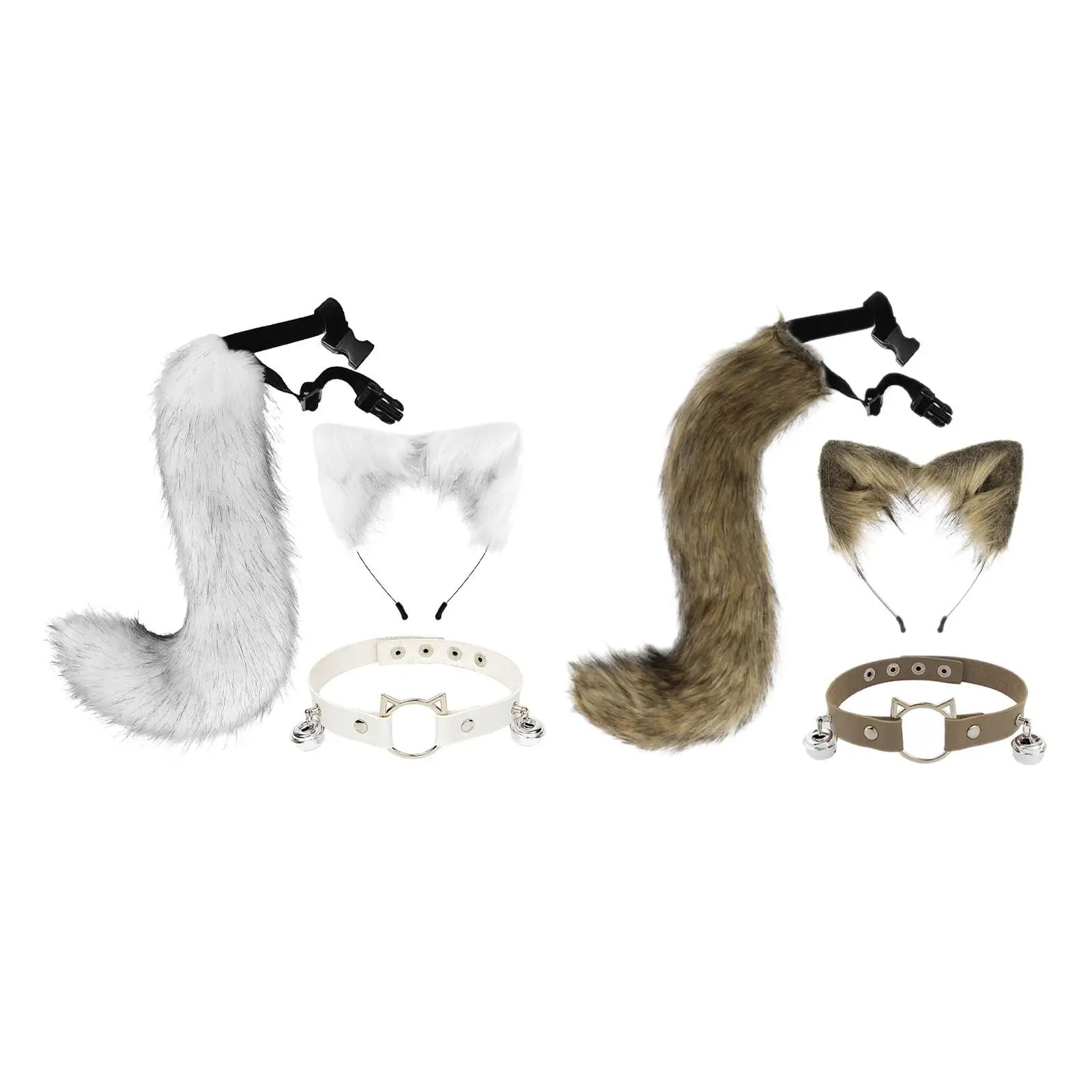 3Pcs Cat Ear and Tail Cat Ear Headband Lolita Cosplay Dress up for Women Girls Animals Ears and Long Tail for Carnival