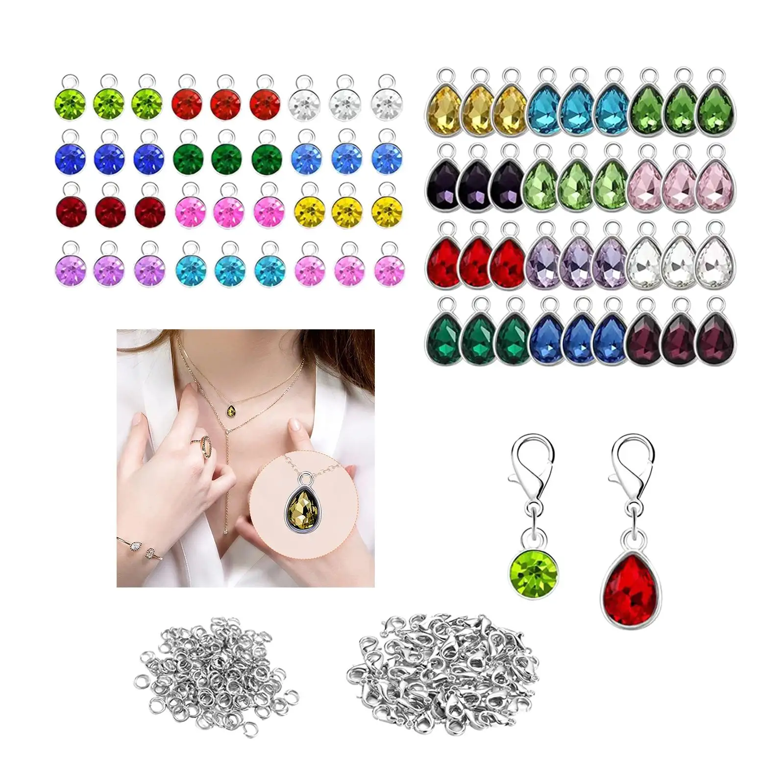 DIY Crystal Birthstone Charms Pendants Charms Oval for Jewellery Making 