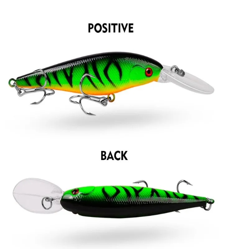 Este señuelo de pesca presenta un diseño verde y negro vibrante con un labio transparente para una captura efectiva