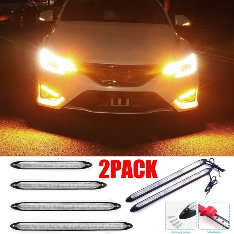 2Pcs/set Universal Car DRL LED Daytime Running Lights Waterproof Headlight Strip White/RGB Sequential Flow Turn Signal Light