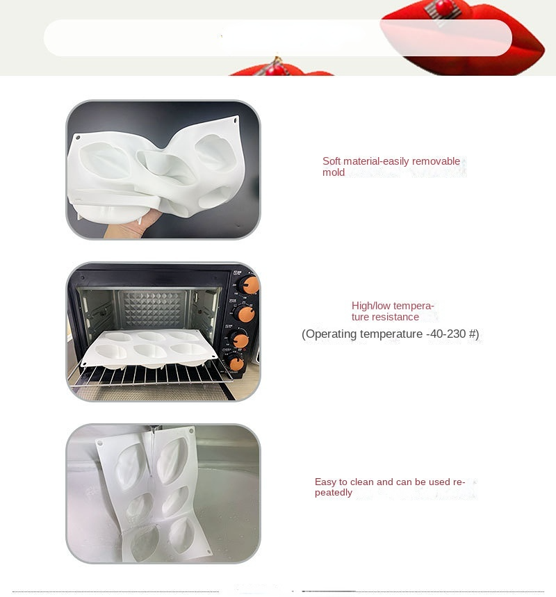Description Picture 4 of item6 Cavity Sexy Lip Silicone Chocolate Mousse Mold Diy Handmade Dessert Soap Mould Cake Decorating Tools Kitchen Bakeware