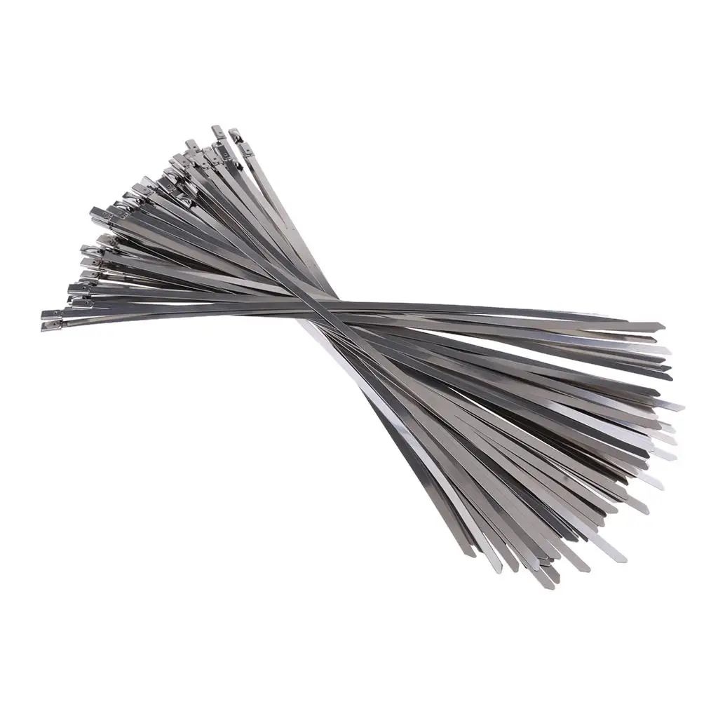 100Pcs Stainless  Metal Exhaust  Locking Zip Ties Sliver