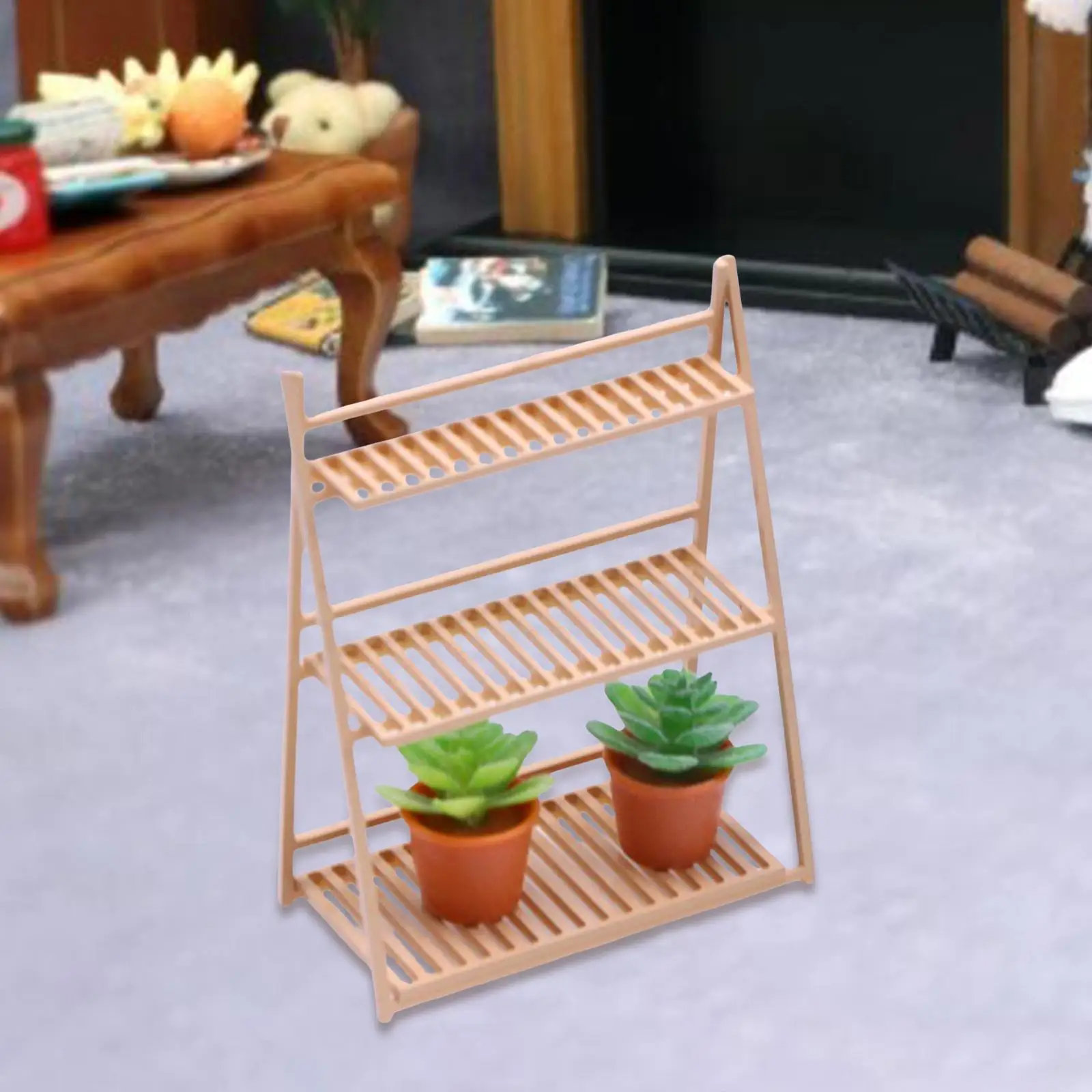 1:12 Scale Simulation Miniature Plant Stand Pretend Play Toy Display Rack Flower Shelf for Dollhouse Drama Decoration