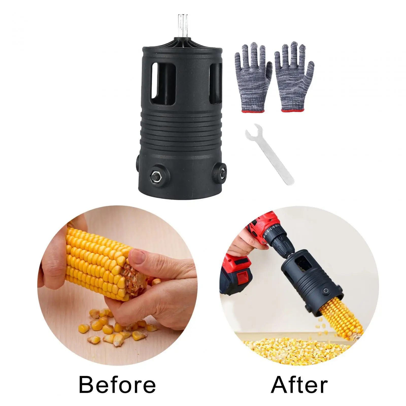 Corn Peel Thresher Use with Electric Drill Manual Portable Universal Durable Hands Free with Gloves and Wrench Corn COB Remover