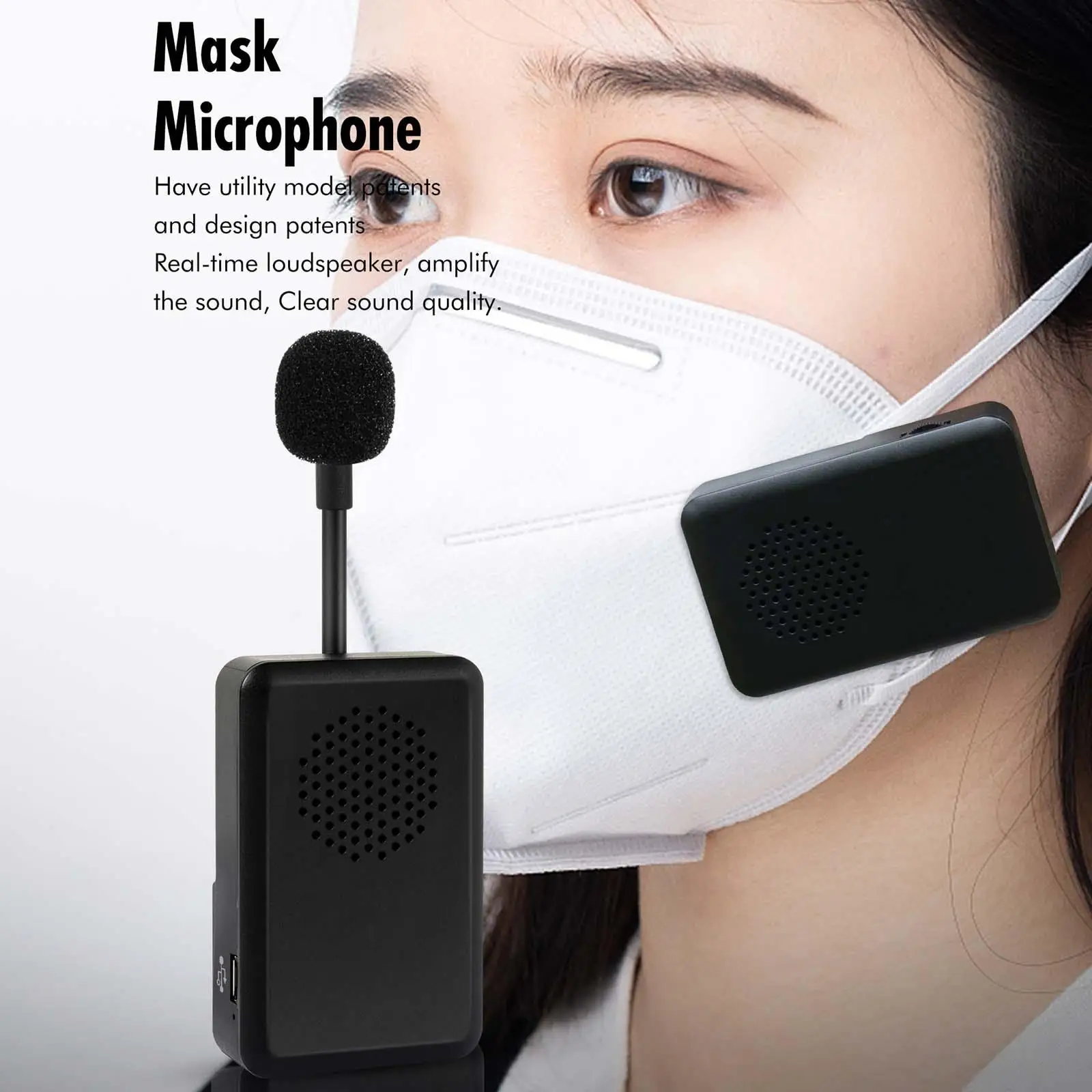 Portable Voice Amplifier Mask Microphone Micro USB Rechargeable for Tourist Guide