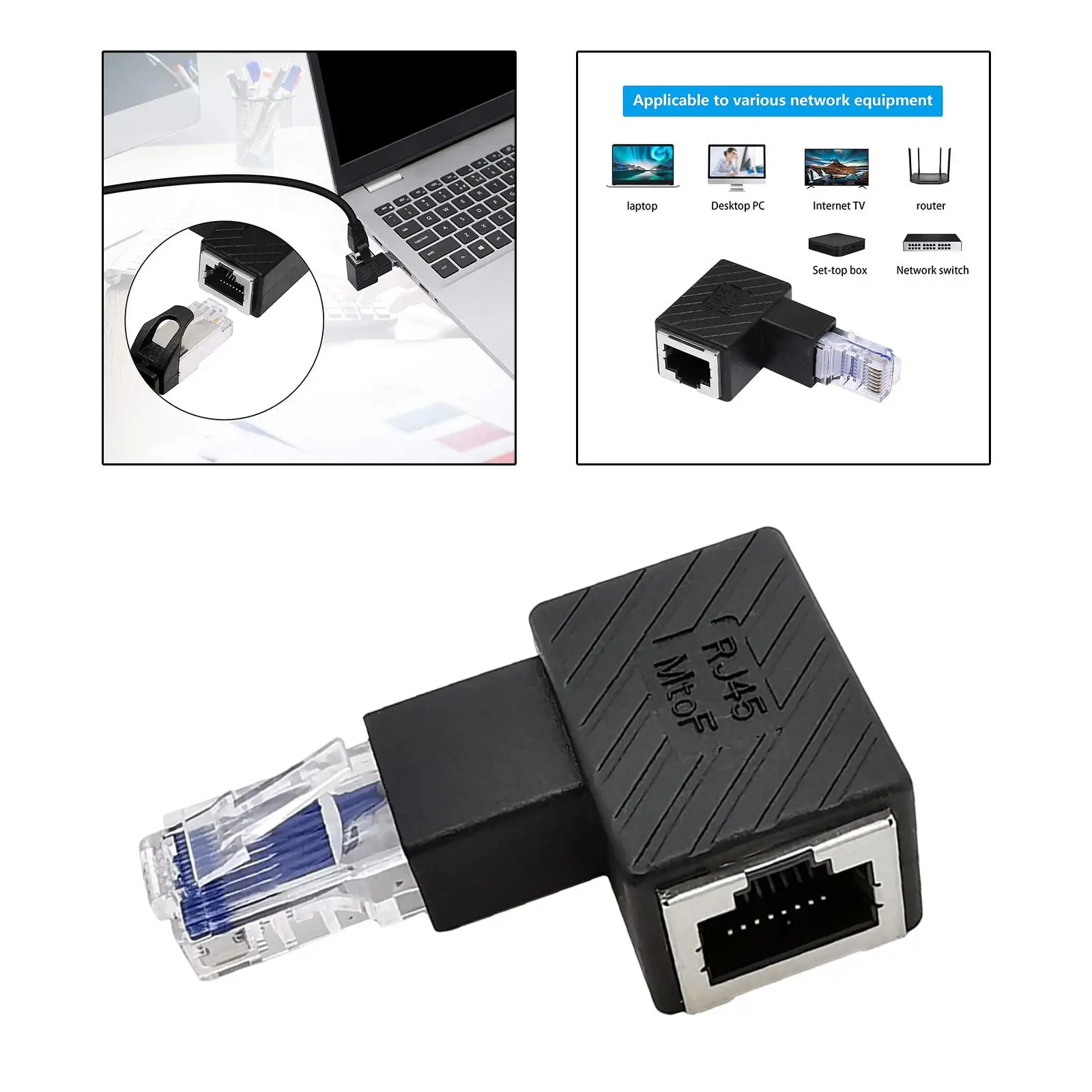 Ethernet Adapter 8P8C Male/Female 90 Degree Connector for PC Routers Hubs Switches