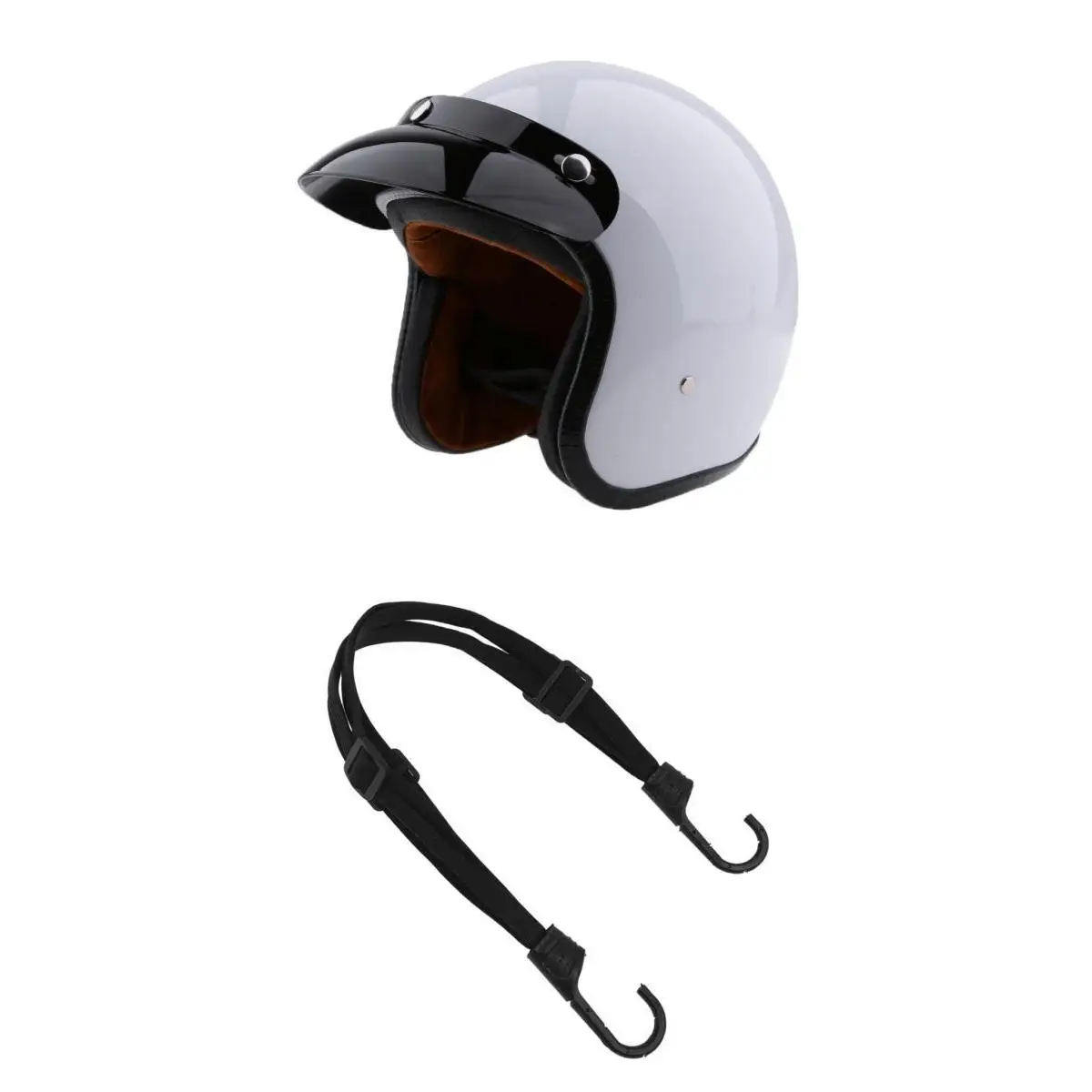 Bright White Retro Motorcycle 3/4 Open Face M with Elastic Rope Tape