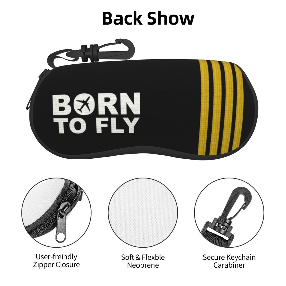 Custom Born To Fly Captain Stripes Sunglasses Soft Case Neoprene Zipper Pilot Air Fighter Shell Eyeglass Case Protective Box