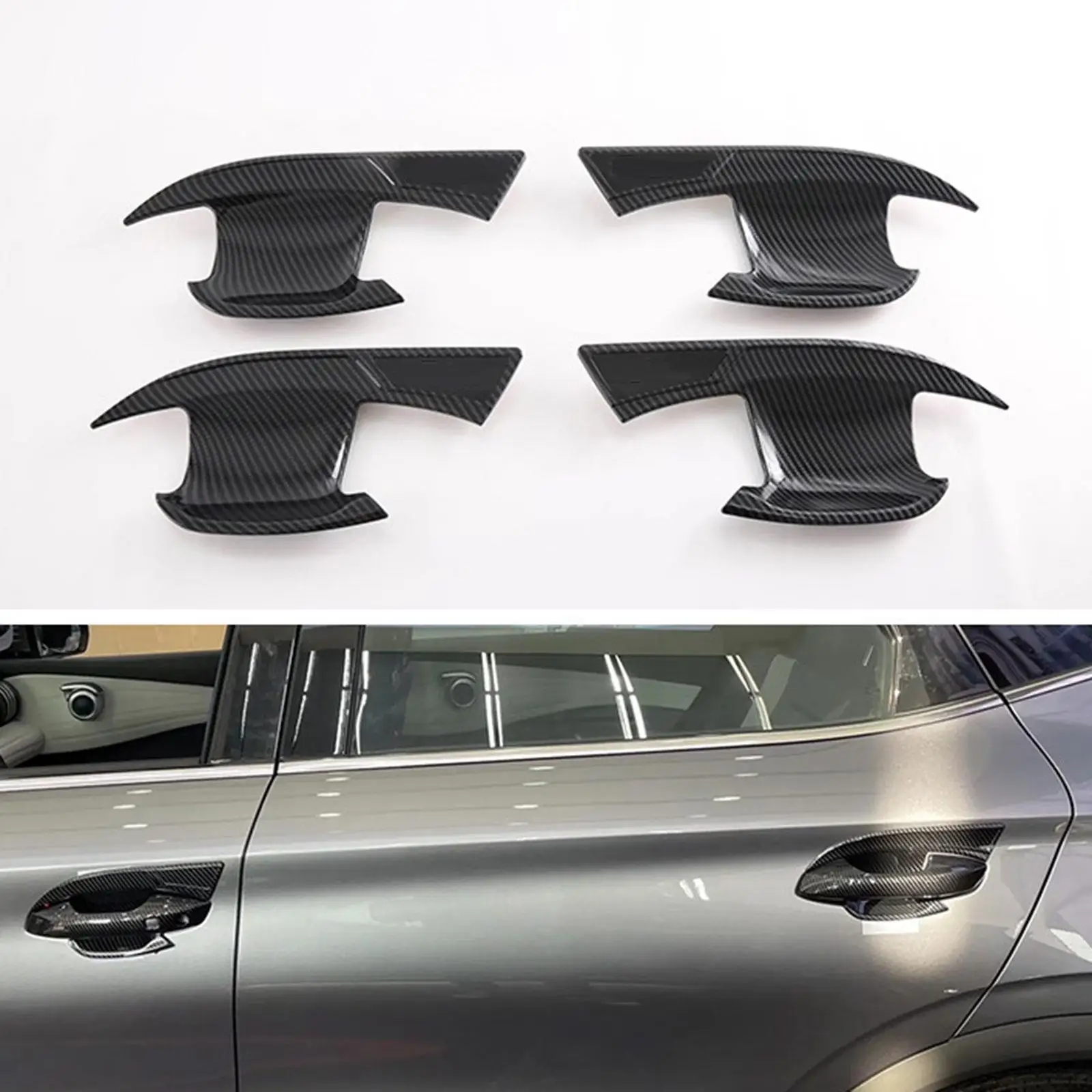 4x Car Door Bowl Handle Trim Stickers Auto Scratch Protection Cover Protective Film Carbon Fiber for Byd Yuan Plus 22