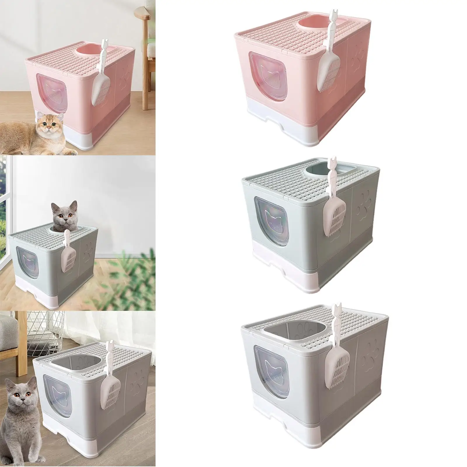 Hooded Cat Litter Box Enclosed Cat Toilet Kitty Litter Tray with Front Door Flap Durable Reusable Removable Pet Litter Box