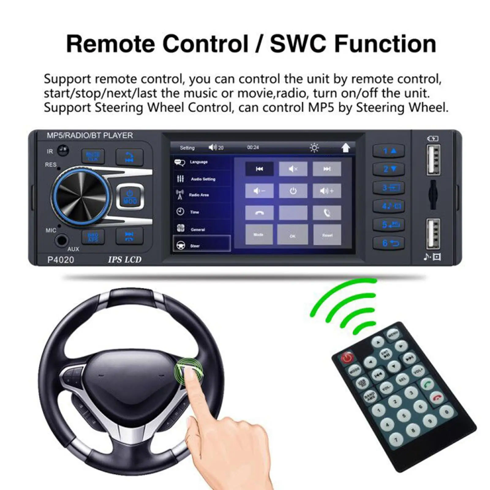 Bluetooth Car Radio 1Din Rear View AUX Handsfree Calling Steering Wheel Control Remote