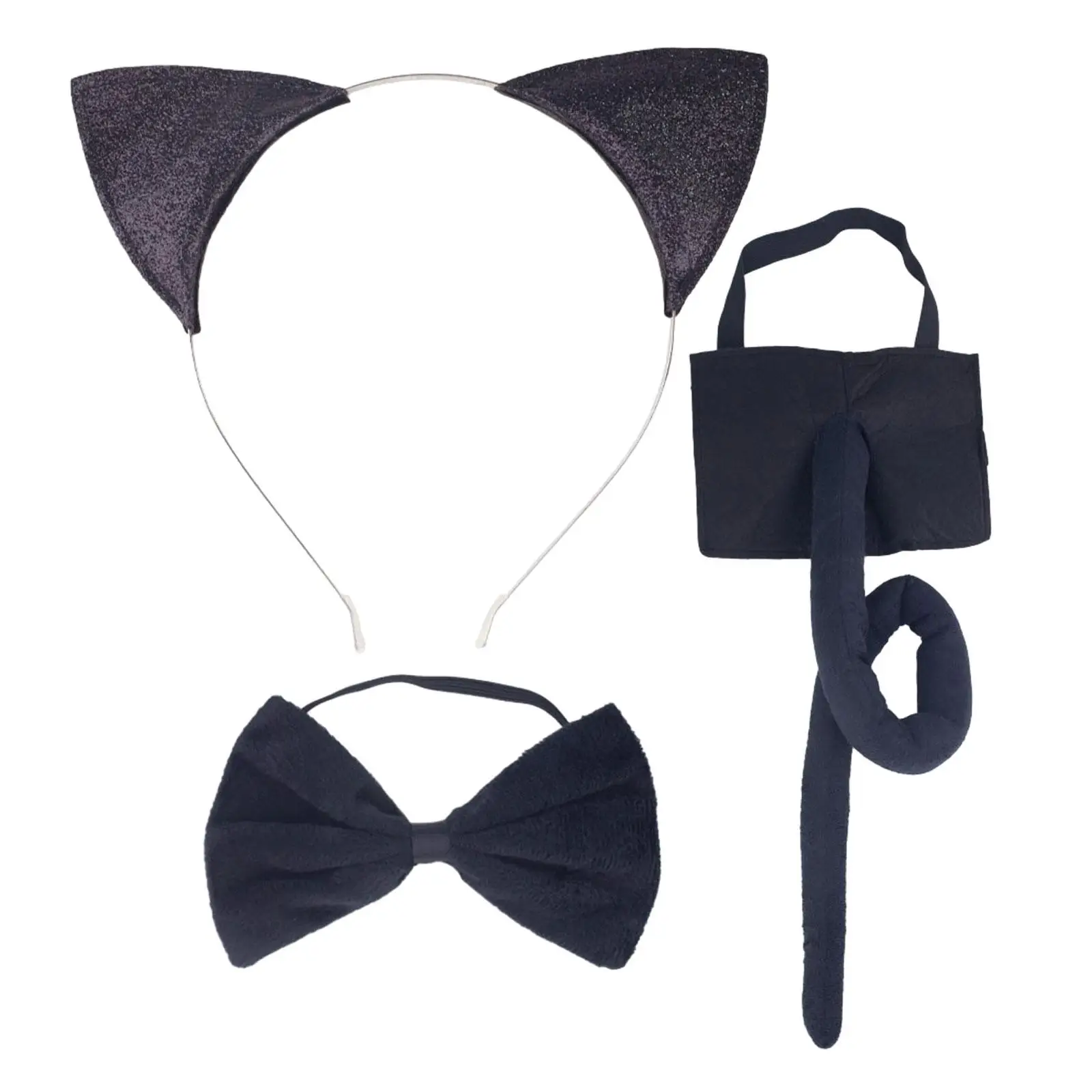 Kids Cat Ears, Bow Tie and Tail Set Hair Accessories Decorative Cosplay for Dressing up Halloween Party Child Boys and Girls