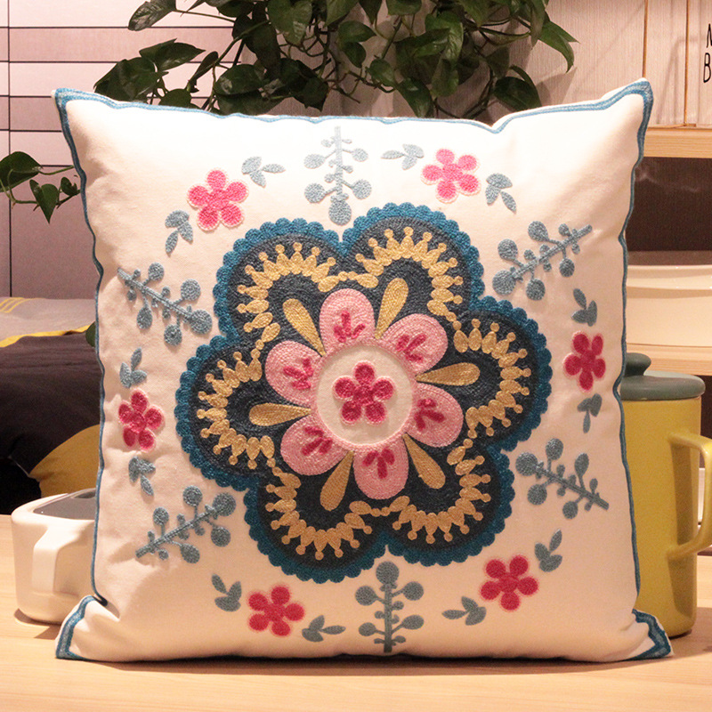 Vintage Amerikanische Stickerei Kissen Abdeckung Pflanze Blume Kissen Fall Wohnkultur Baumwolle Kissen Fall Wohnzimmer Schlafzimmer Sofa – Detail 1