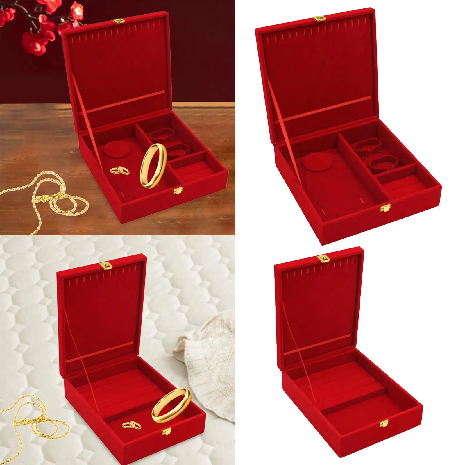 Wedding Jewelry Set Box, Jewelry Display Box, Red Velvet Jewelry Box for Proposal, Birthday, Girlfriend Gifts Weddings