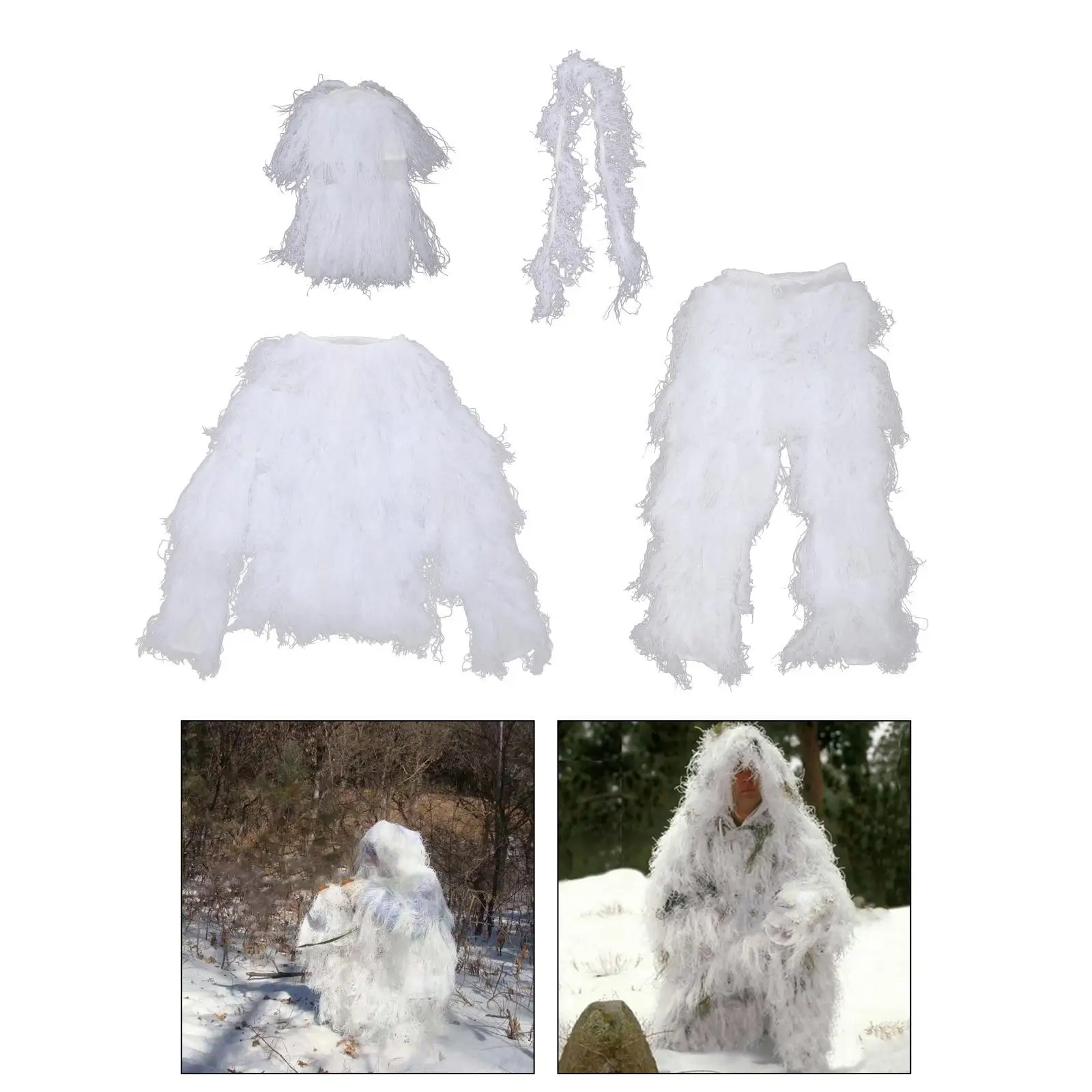 4pcs Snow Field White Camouflage Vest Clothing Ghillie Suit for