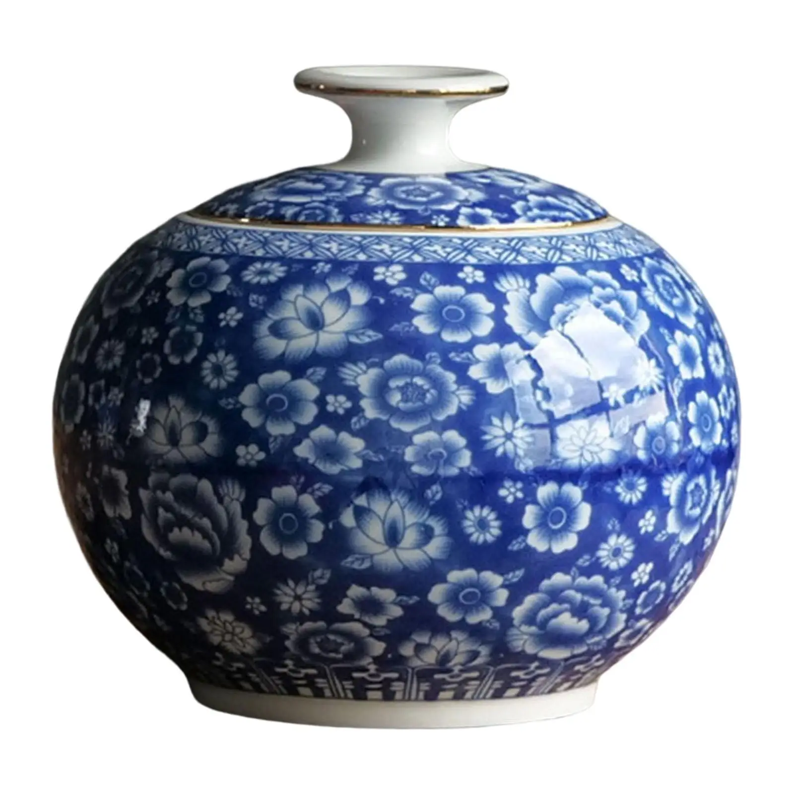 Ceramic Tea Jar, with Lid Blue White Porcelain Ornaments Container for Storage Decor