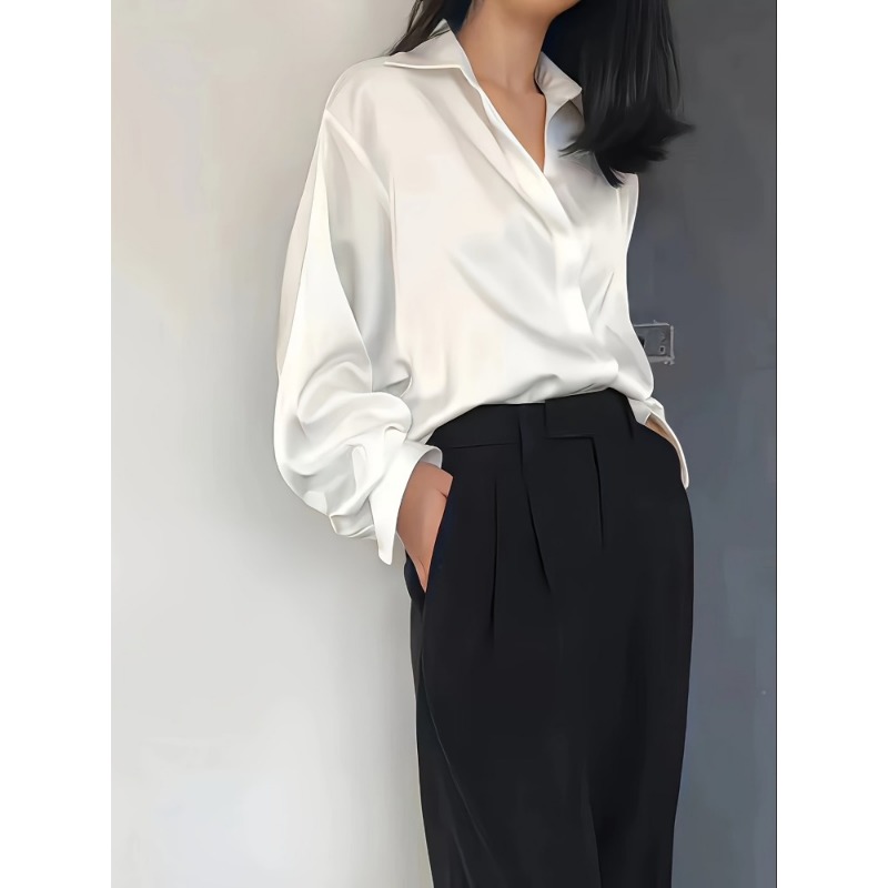 Title 8, Casual Office Lady Silk Blouses Autumn Long Sle...