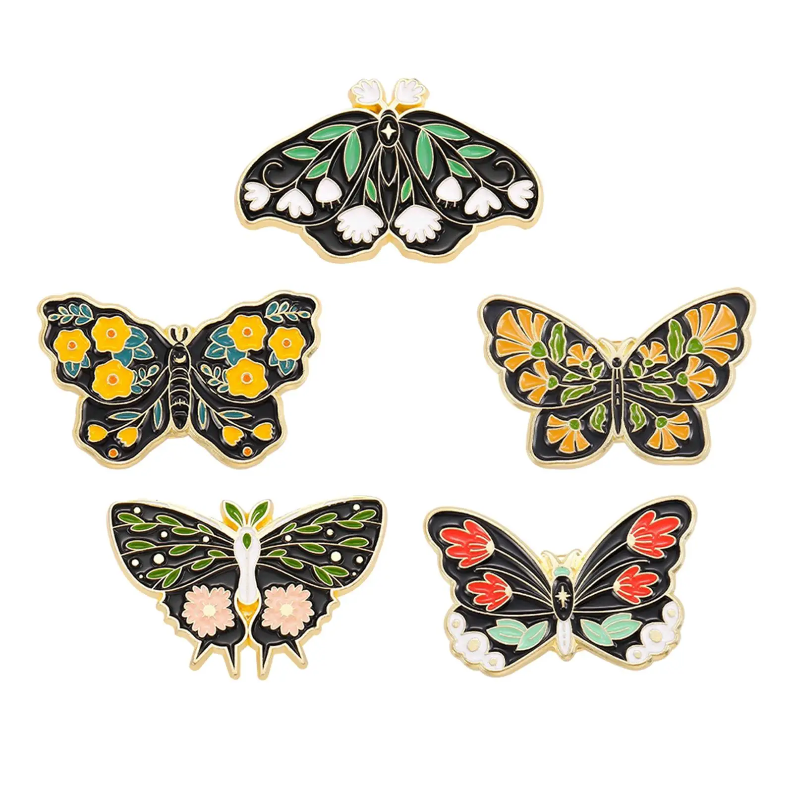 5x Butterfly Brooch Enamel Pins Decorative Jewelry Lapel Men Women Alloy Brooch for Jackets Clothes Holiday Wedding Party
