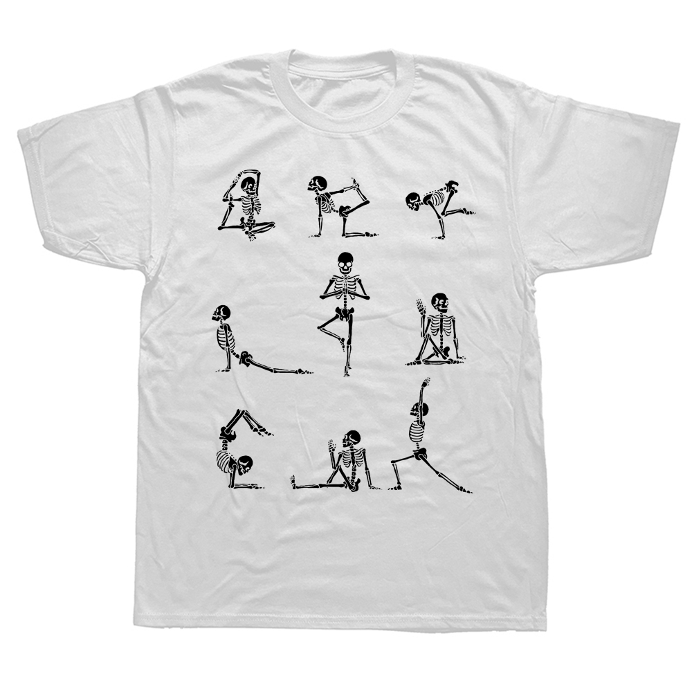 Lustige Yoga Skeleton T Shirts Baumwolle Grafik Streetwear Kurzarm Geburtstag Geschenke Sommer Stil T-shirt Herren Kleidung – Detail 3
