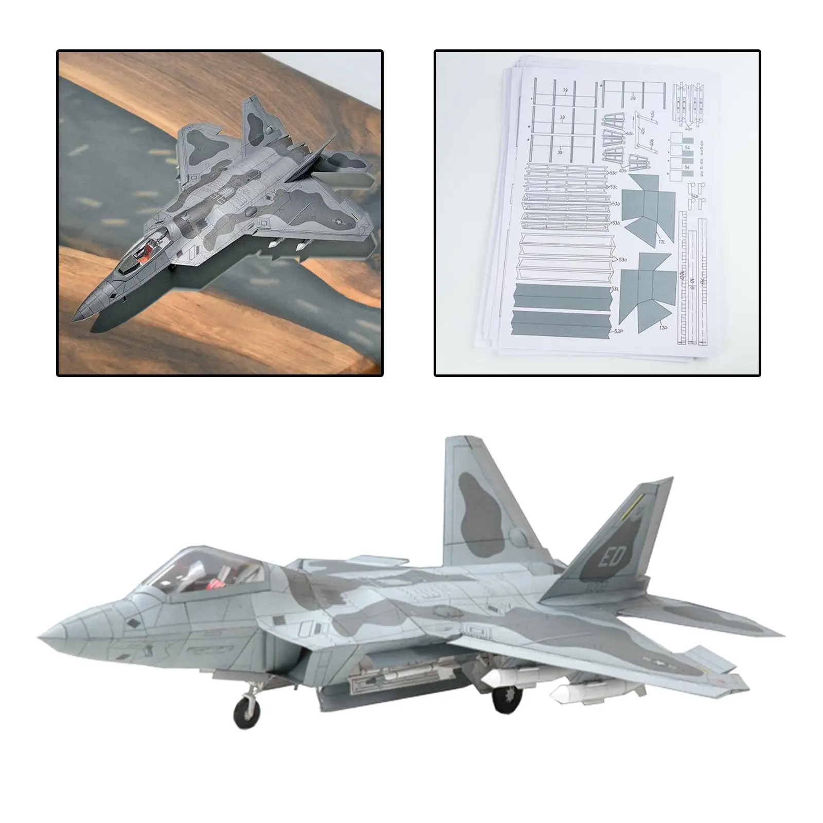 1/33 3D F22 Fighter Assemble Paper Model Kit,Building Blocks Education Toys DIY Papercraft for Kids