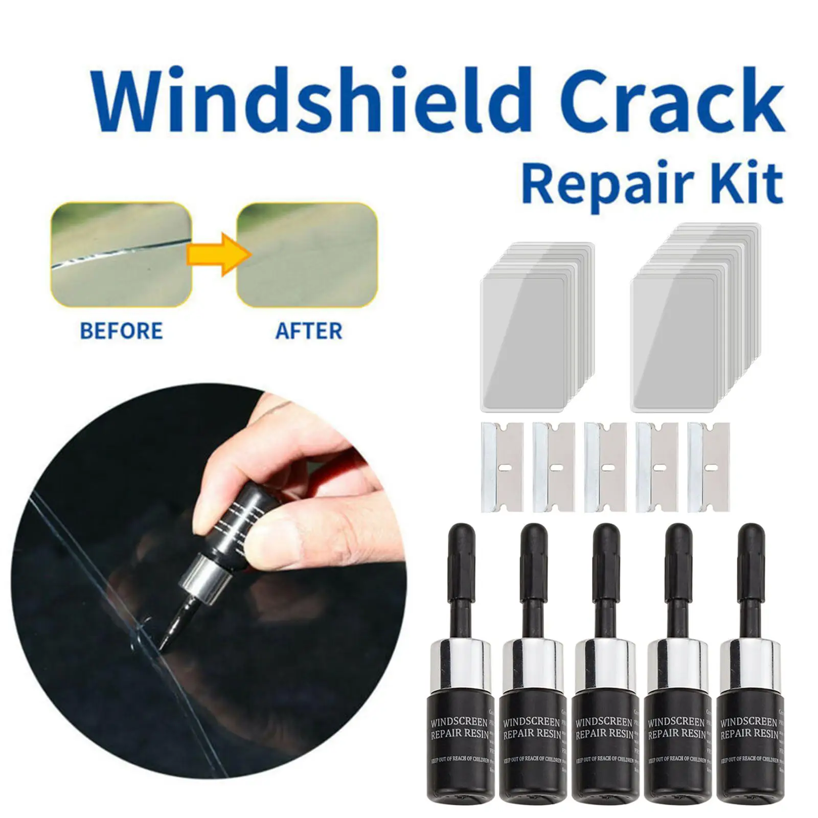 2x5 Pieces Glass repair Fluid Windshield Crack Repair Set Windscreen Tool