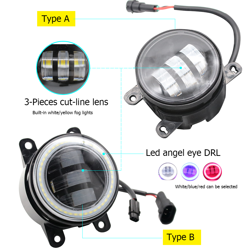 Led Angel Eyes White Red Blue DRL for Mitsubishi Delica D5 D:5 2007-2013 2014 2015 2016 2017 2018 Fog Lights White + Yellow detail image 3