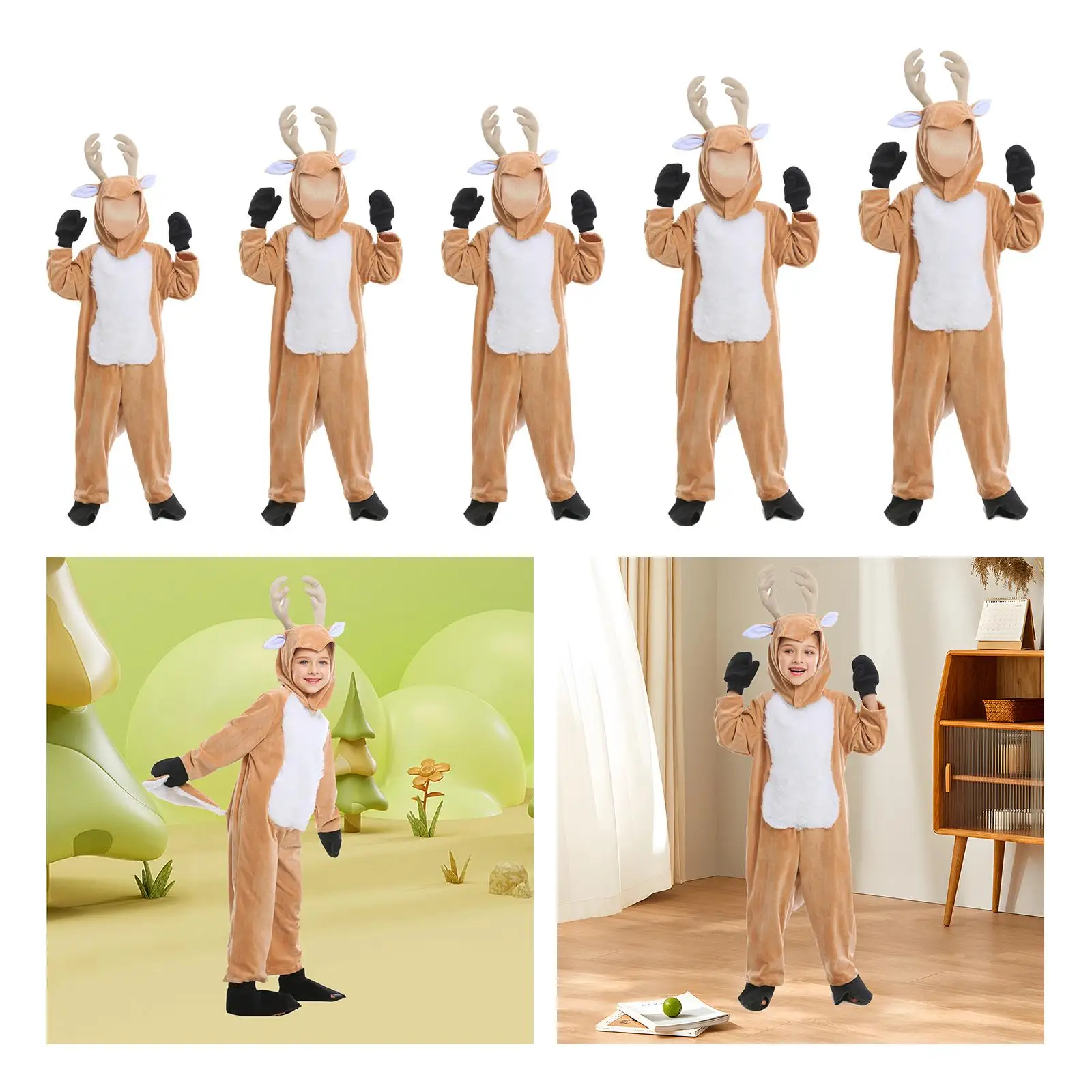 Christmas Costume Jumpsuit Clothes Set Reindeer Costume Xmas Outfit for Party Stage Performance Birthday Dress up Carnival