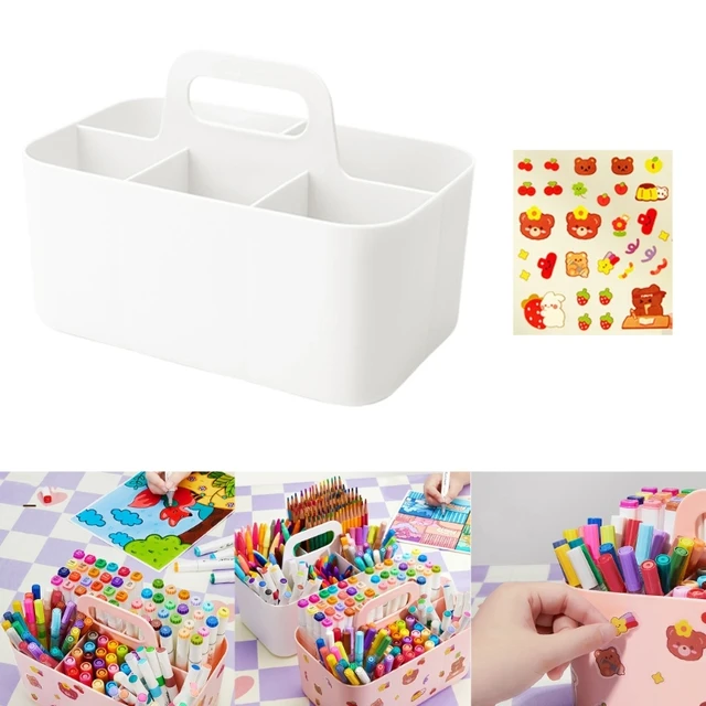 Desk Art Supply Storage Box with Handle 5 Compartments Tabletop Stationary  Cosmetic Storage Case - AliExpress