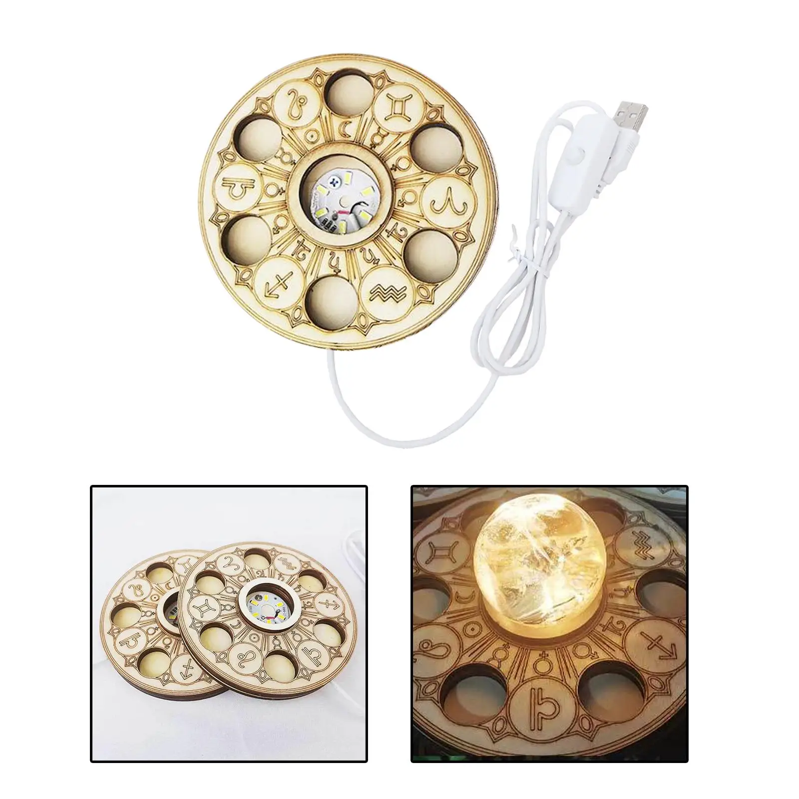LED Light Base Wooden Round 3D Night Light Base for 3D Crystals Glass