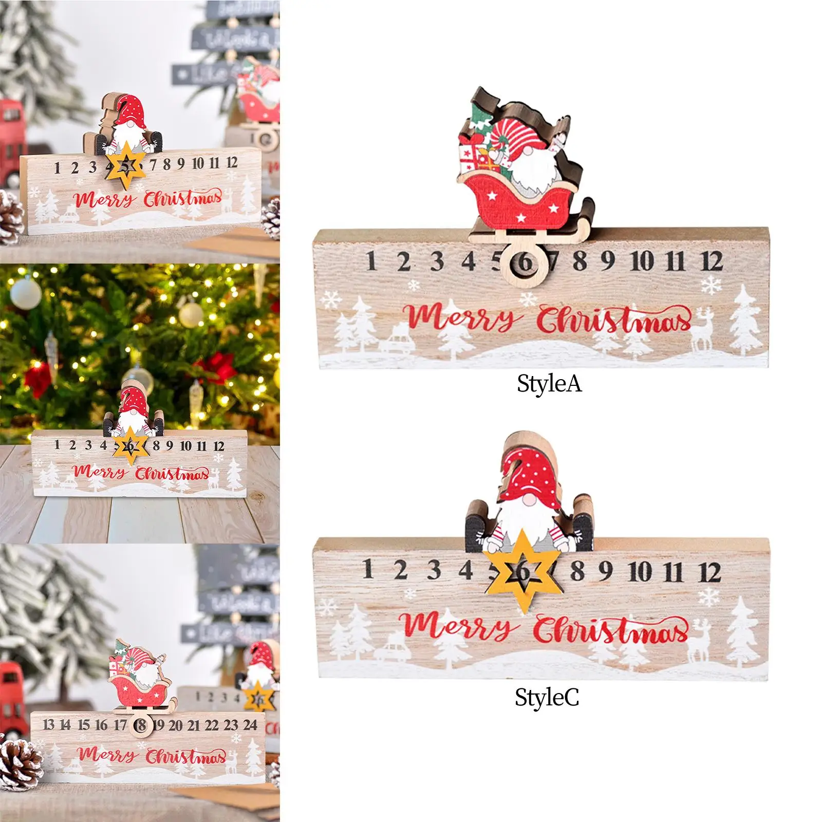 Christmas Desk Calendar Wood Santa Ornament Holiday Advent Calendar for Indoor Office Xmas Decor Kids Gifts